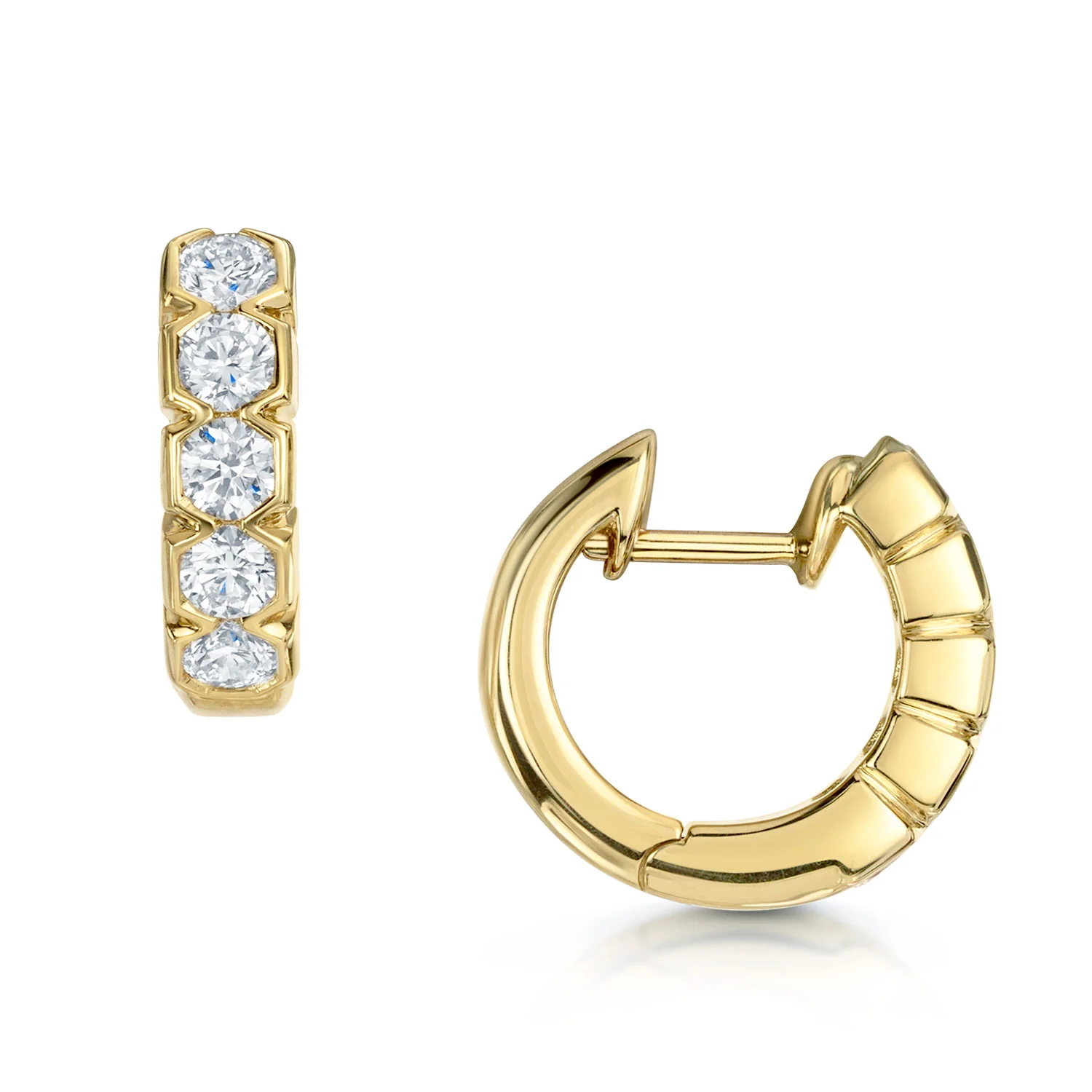 18ct Yellow Gold Round Brilliant Cut Diamond Hoop Earrings