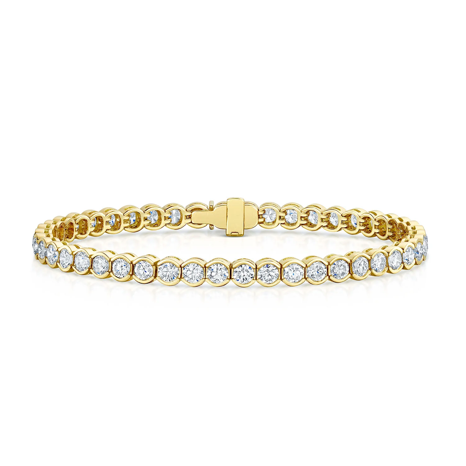 18ct Yellow Gold Round Brilliant Cut Diamond Rub Over Tennis Bracelet