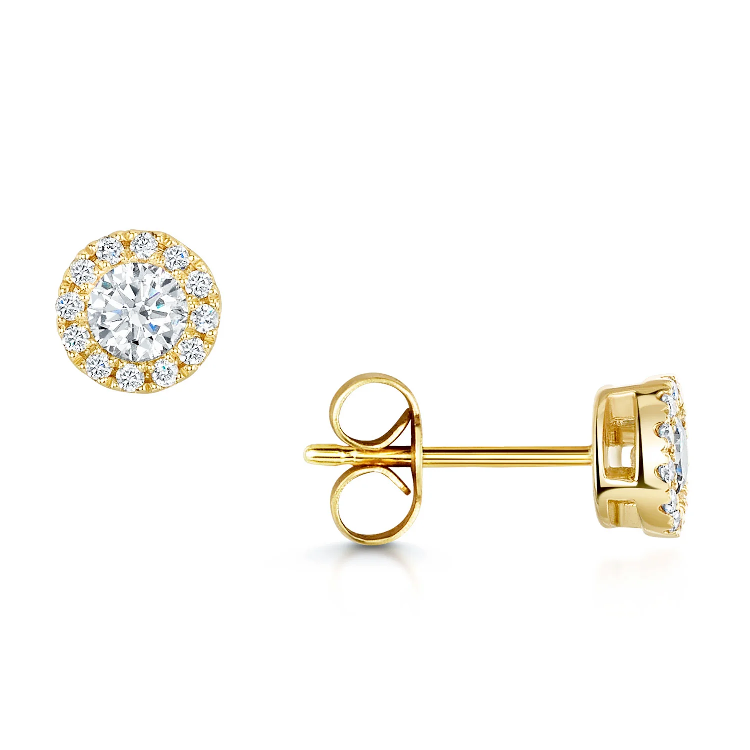 18ct Yellow Gold Round Brilliant Cut Halo Stud Earrings