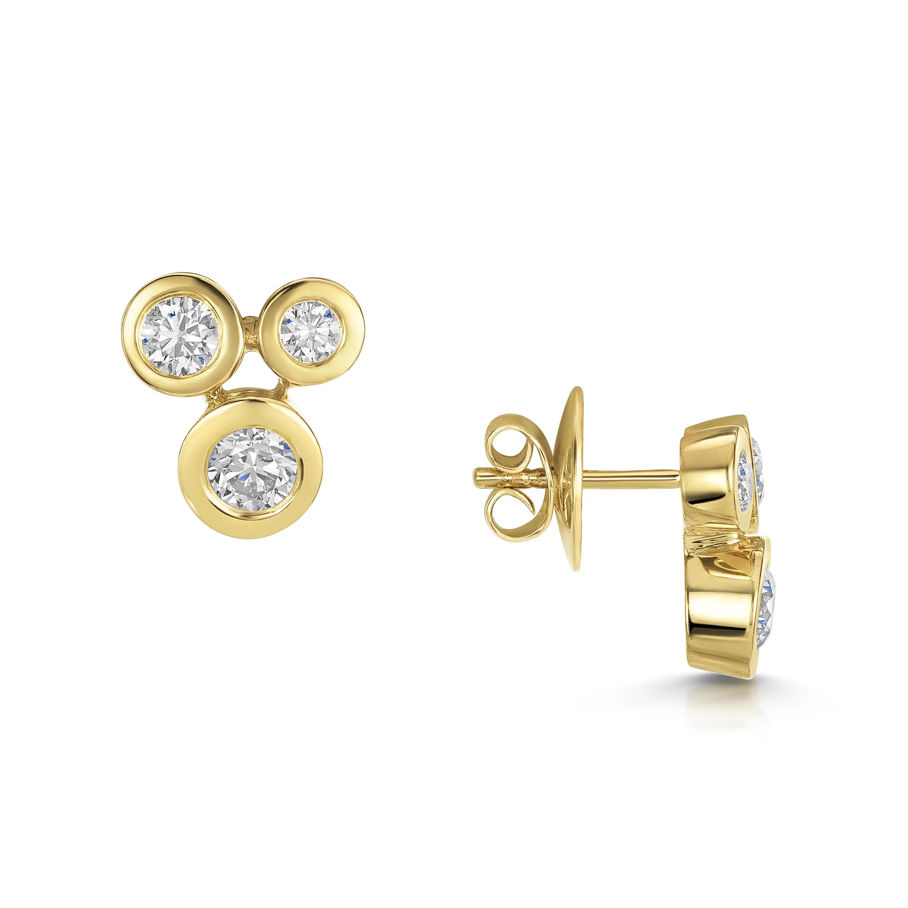 18ct Yellow Gold Round Brilliant Cut Rub Over Bubble Earrings