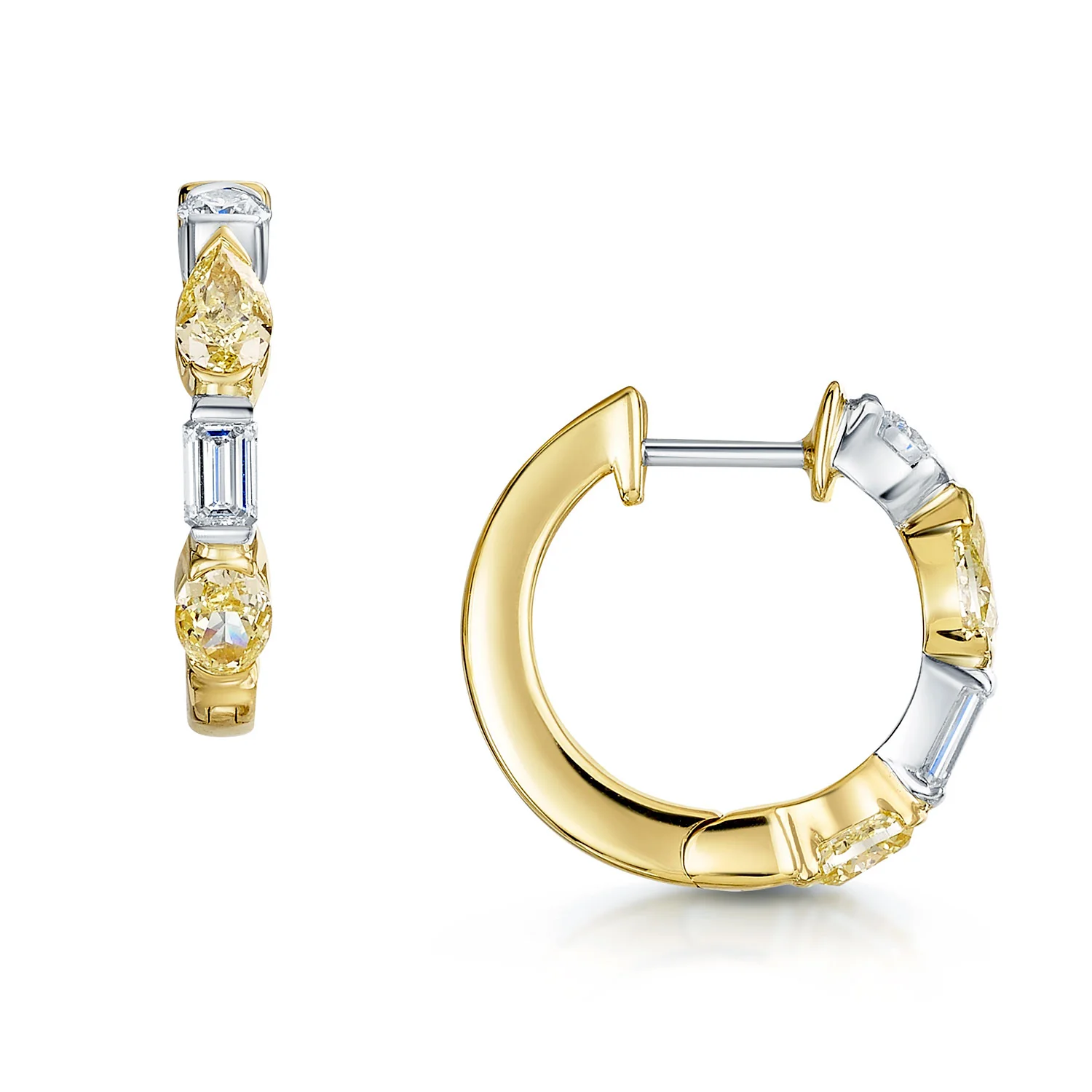 18ct Yellow Gold Yellow And White Diamond Hoop Earrings