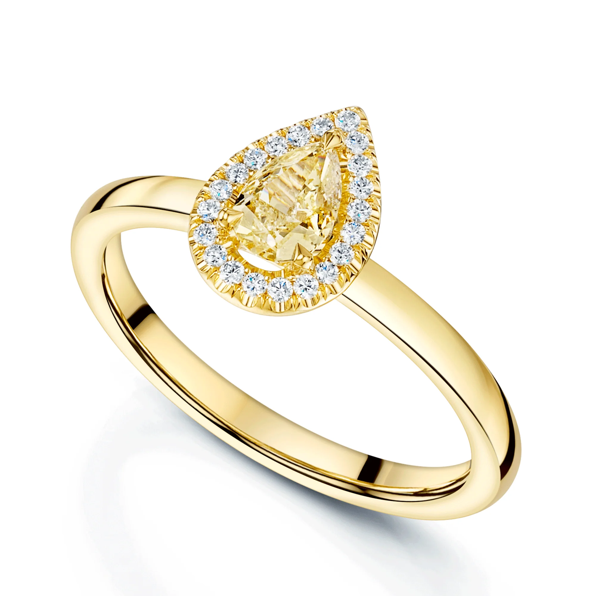 18ct Yellow Gold 0.42 Carat Yellow Diamond Halo Set Ring