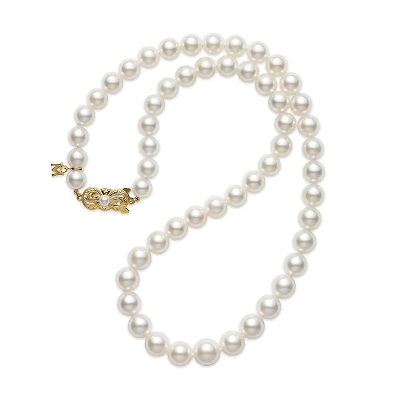 7-7.5mm Akoya Cultured Pearl Necklace With Signature 18ct Yellow Gold Clasp