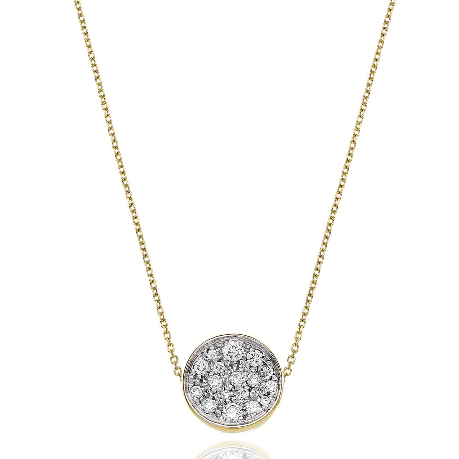 Chimento Armillas Glow 18ct Yellow Gold Flat Circle Diamond Pave Set Pendant