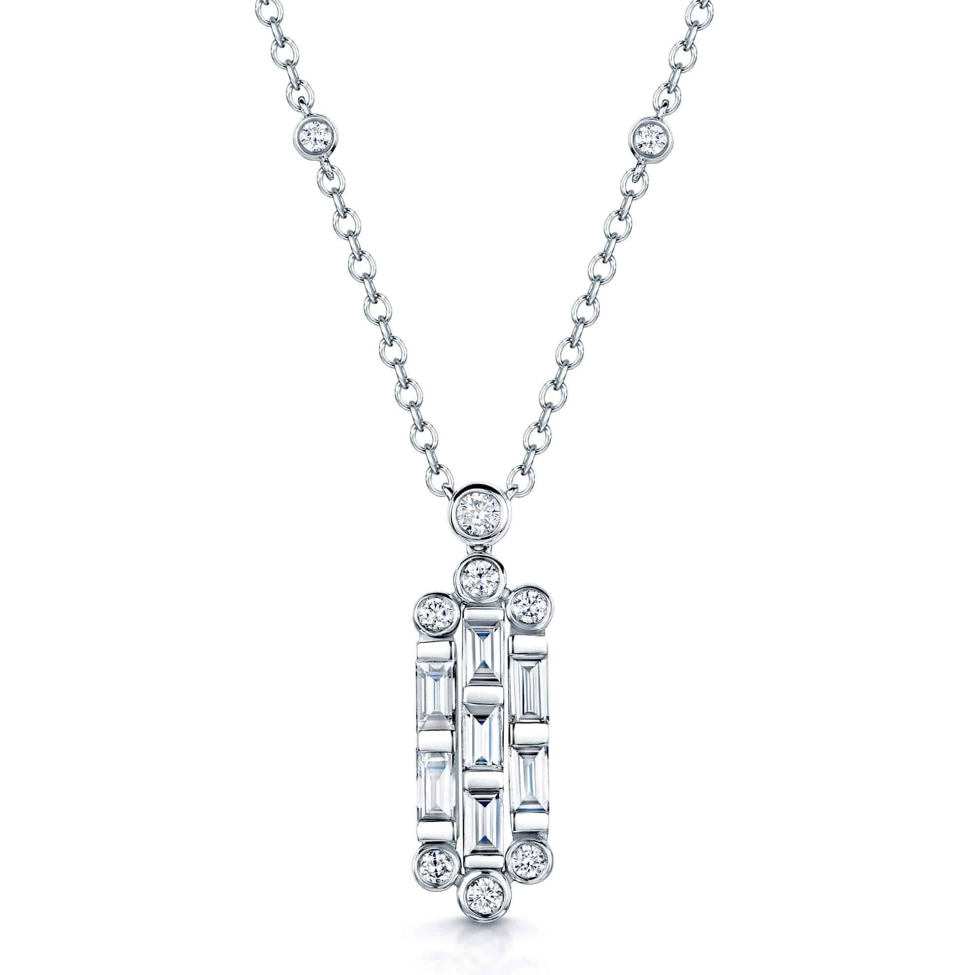 18ct Round Brilliant and Baguette Cut Drop Pendant