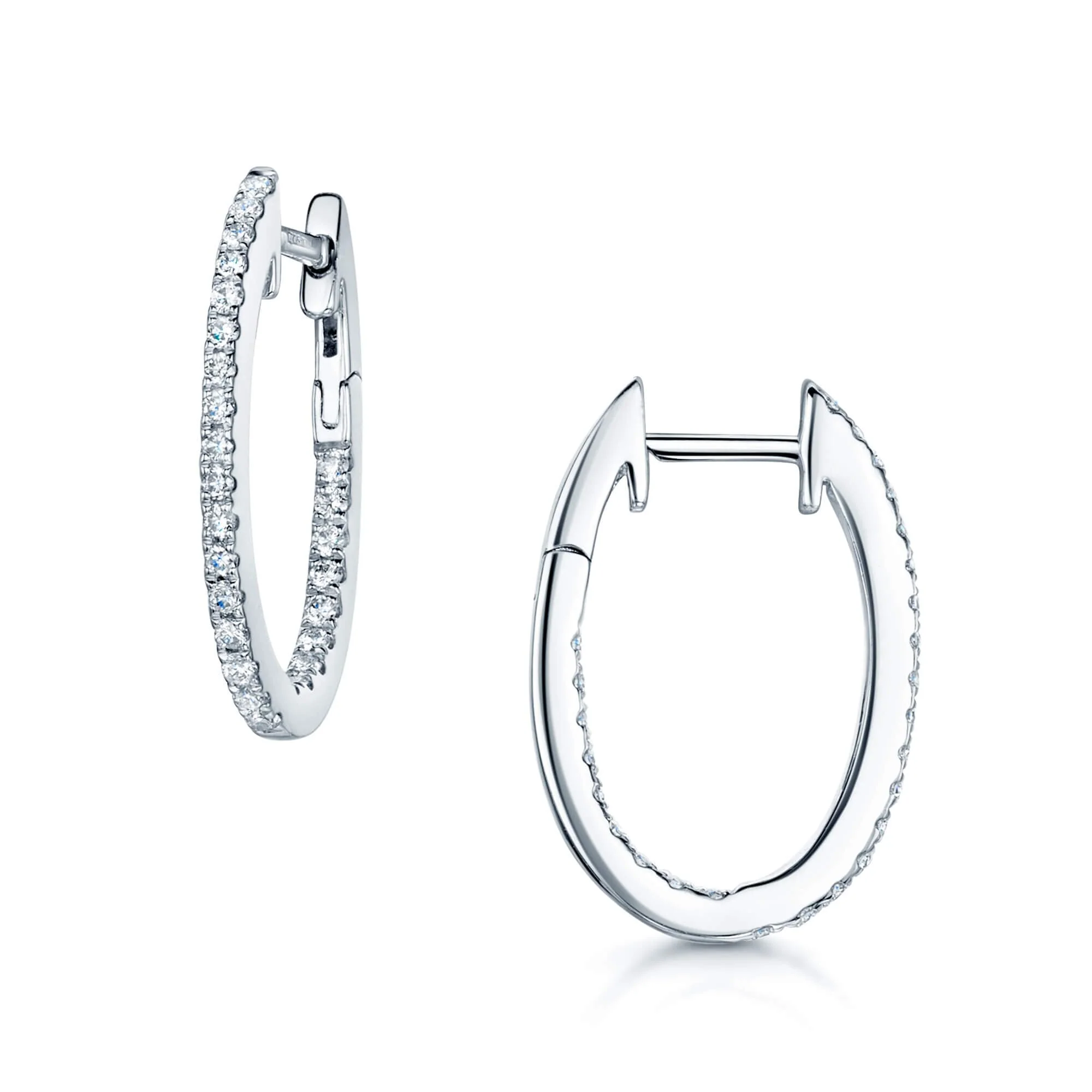 18ct White Gold Oval Diamond Half Hoop Hinged Earrings