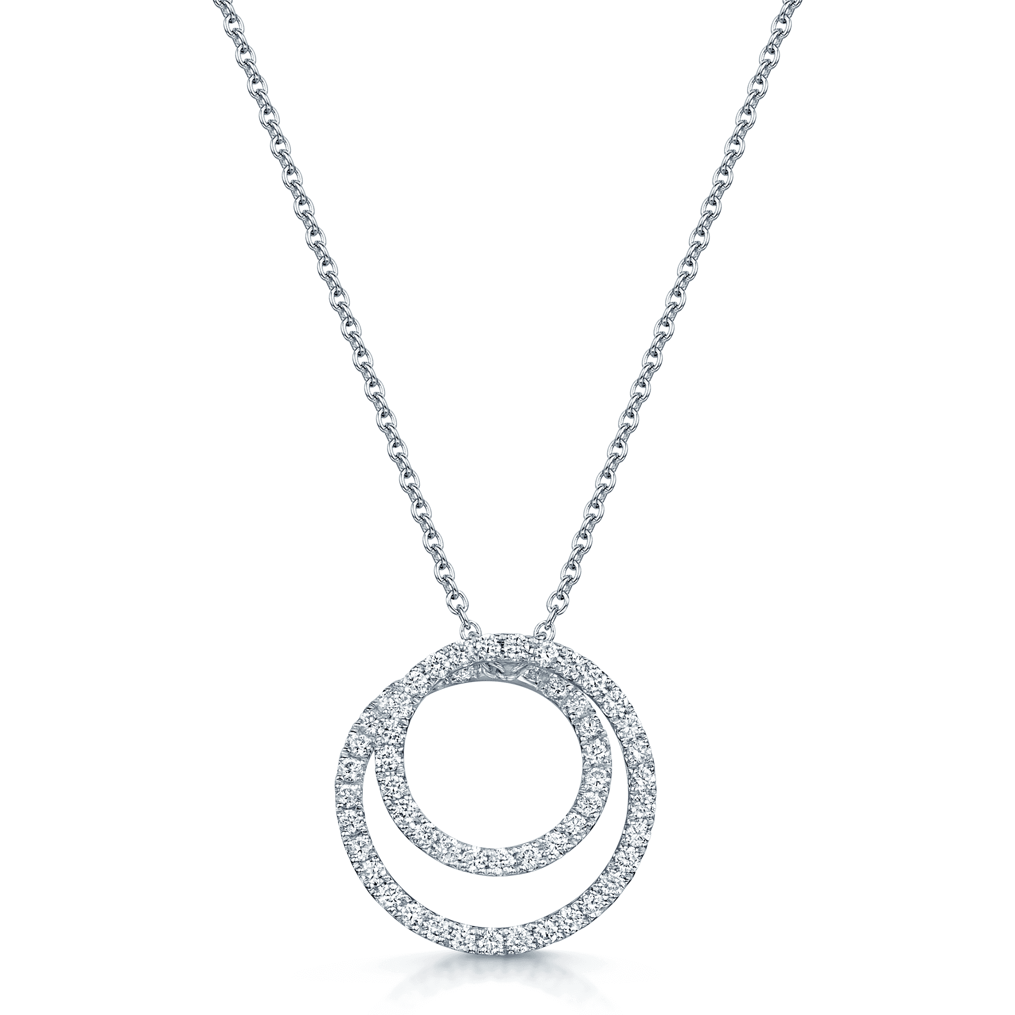 18ct White Gold Diamond Double Fine Circle Fancy Pendant