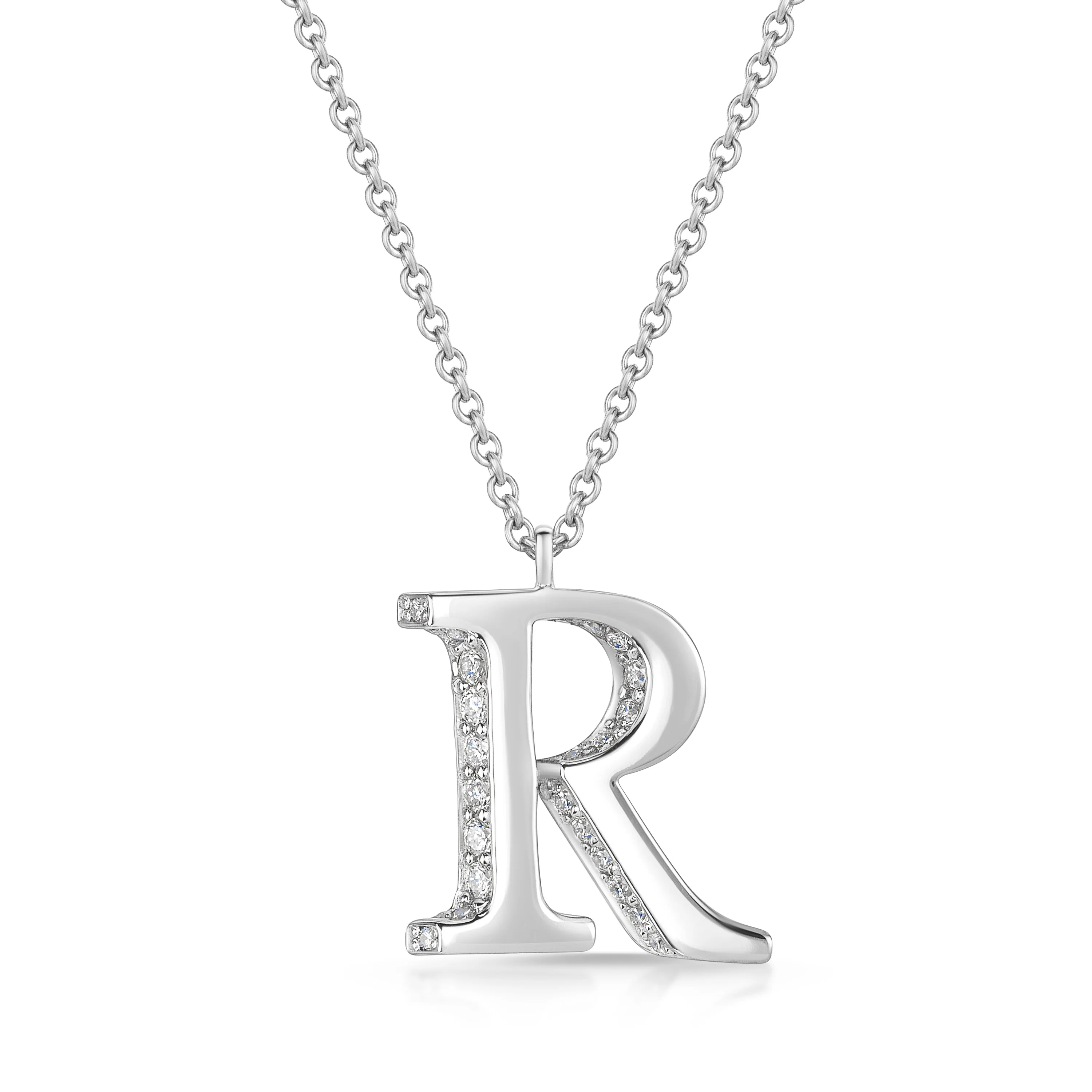 18ct White Gold Diamond Initial Pendant & Chain