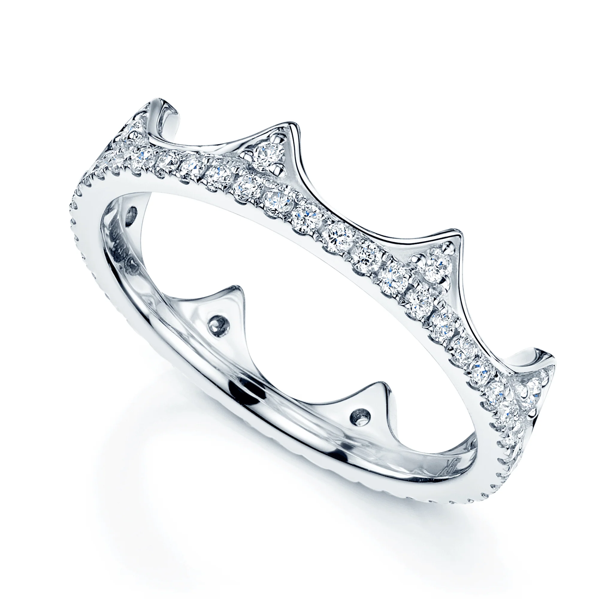 18ct White Gold Fusion Diamond Slim Crown Stacking Ring Set - Image 2