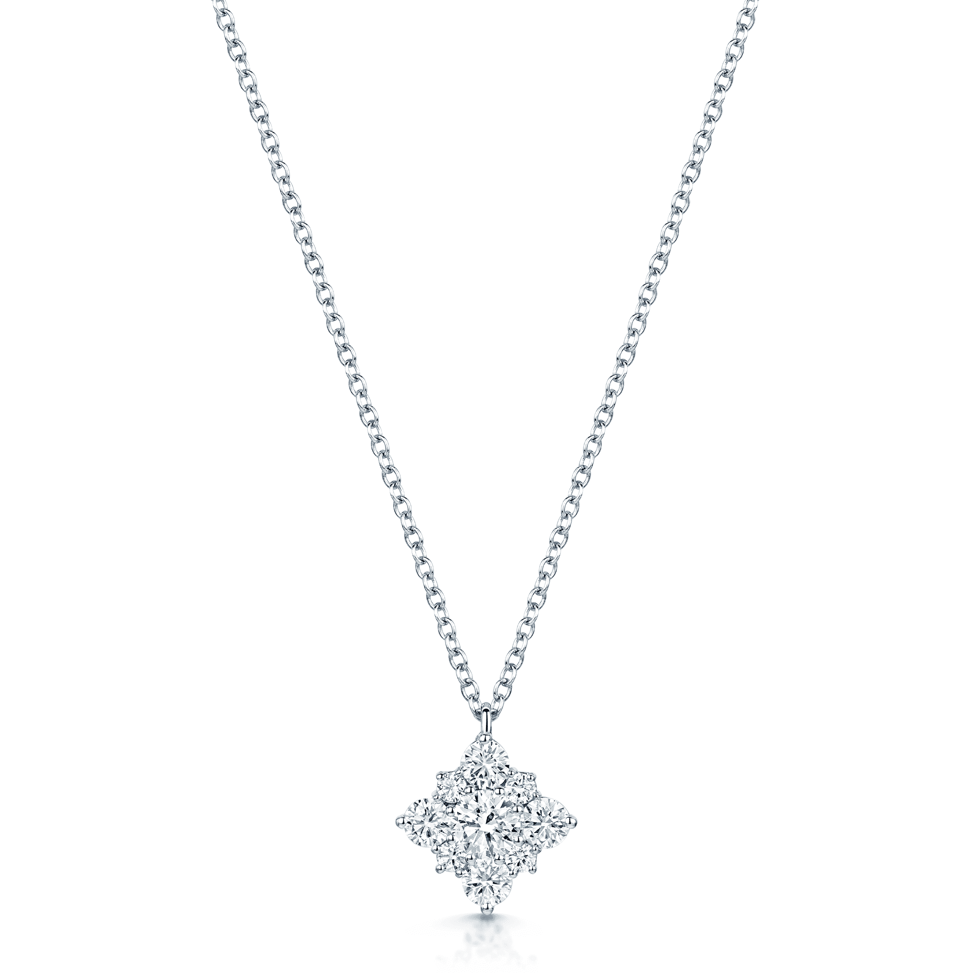 18ct White Gold GIA Certificated Diamond Off Set Square Cluster Pendant