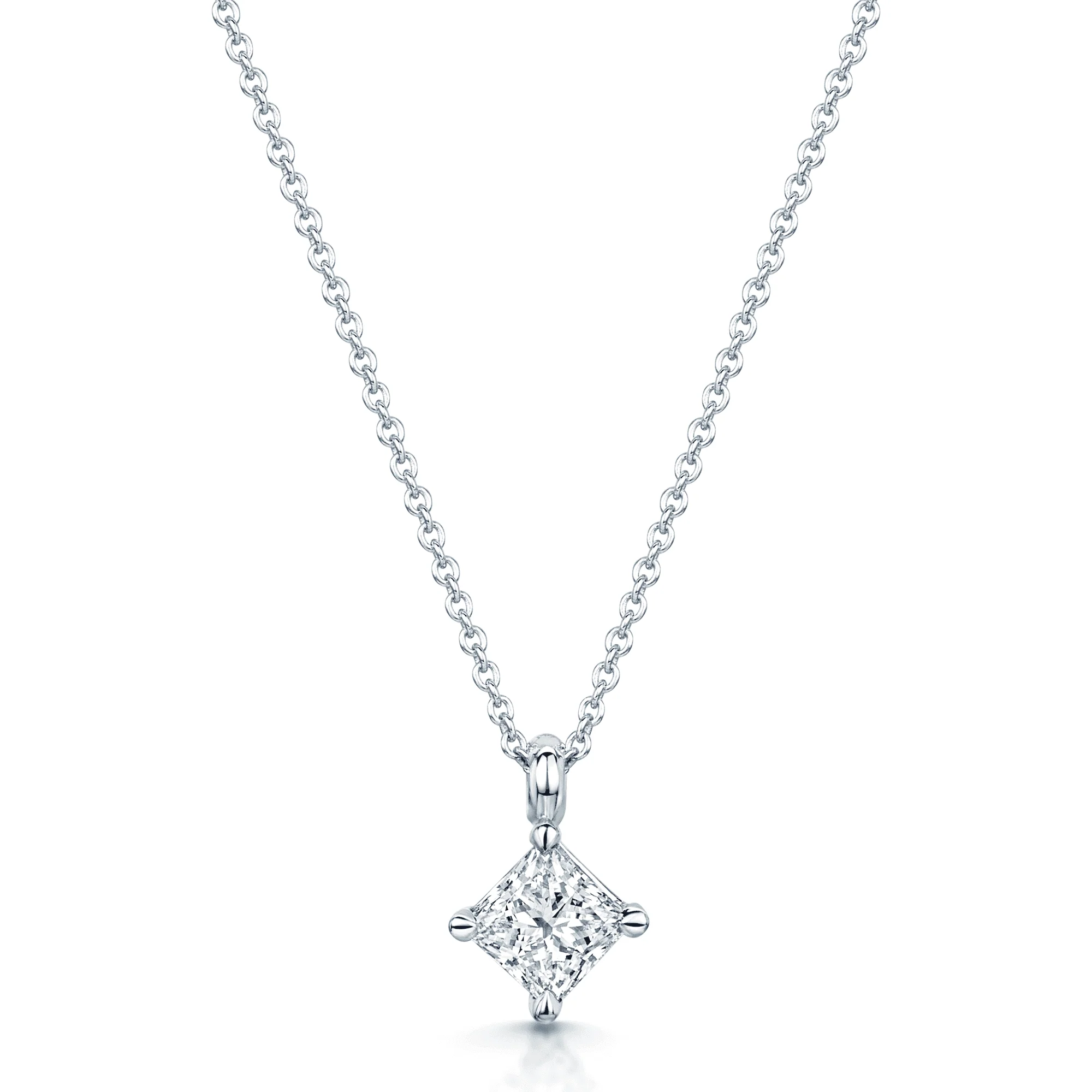 18ct White Gold GIA Certificated Princess Cut Diamond Single Stone Pendant