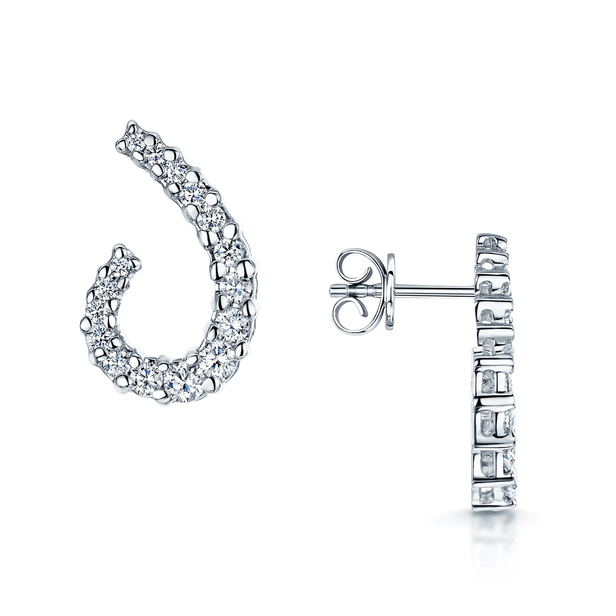 18ct White Gold Graduated Round Brilliant Diamond Swirl Drop Earrings