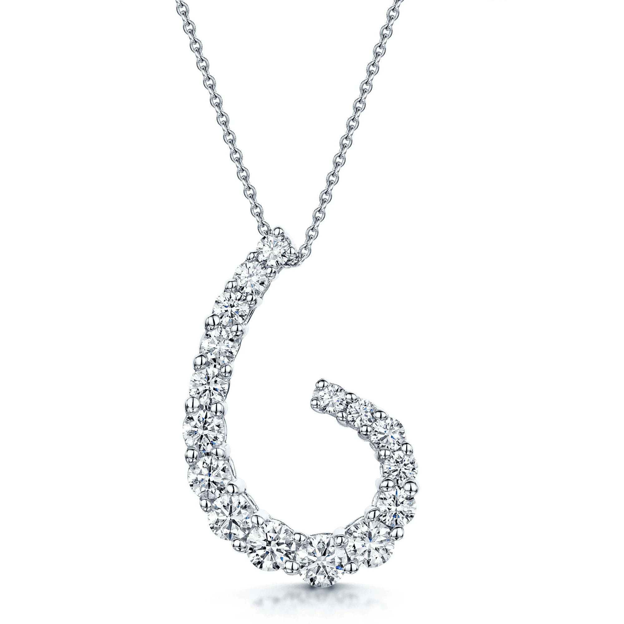 18ct White Gold Graduated Round Brilliant Diamond Swirl Pendant