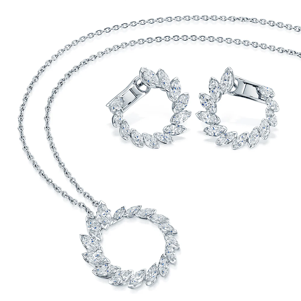18ct White Gold Marquise Brilliant Cut Diamond Circle Pendant - Image 4