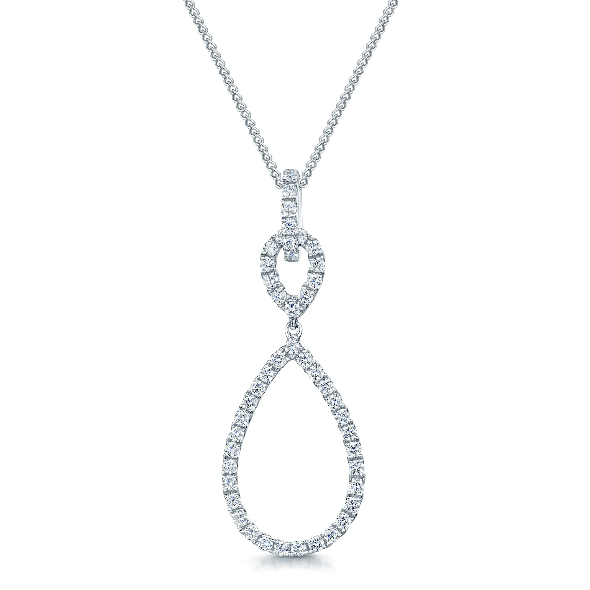 18ct White Gold Pear Design Diamond Loop Pendant