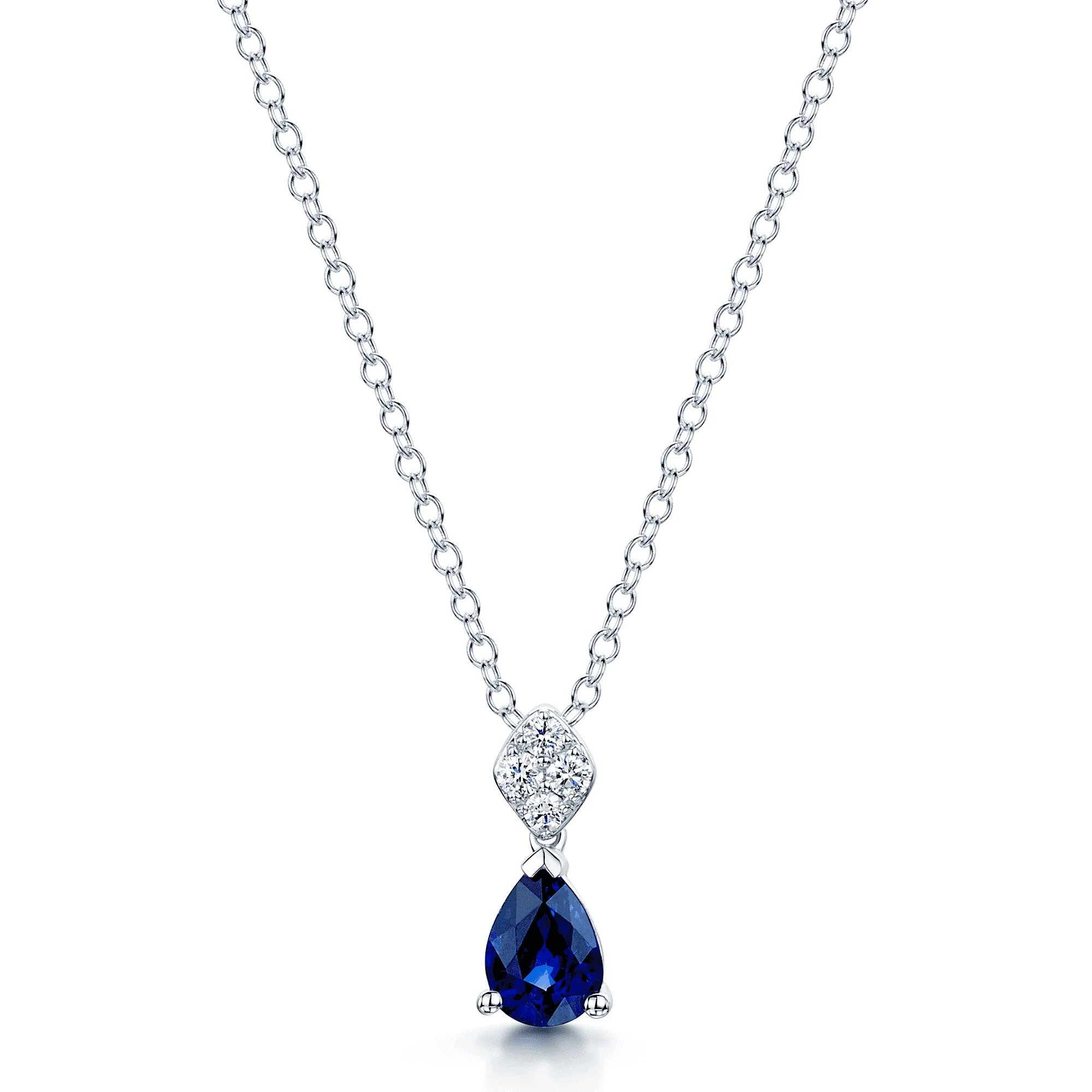 18ct White Gold Pear Sapphire And Diamond Drop Pendant