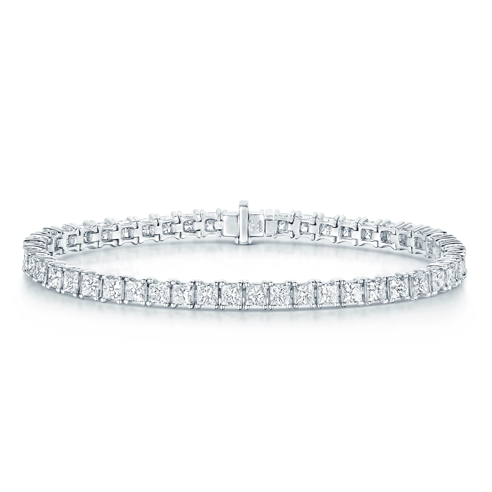 18ct White Gold And Diamond Princess Cut Claw Set Tennis Bracelet