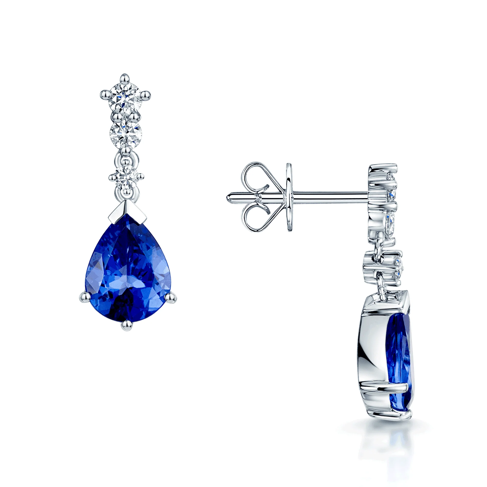 18ct White Gold Diamond And Pear Cut Tanzanite Drop Earrings