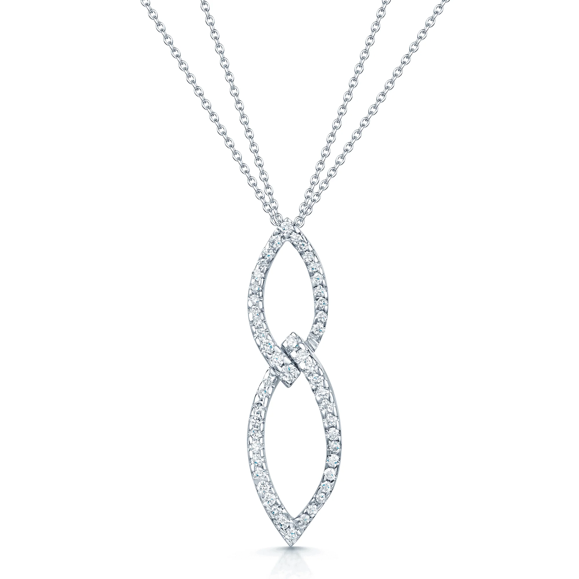 18ct White Gold Round Brilliant Cut Diamond Double loop Pendant In A Marquise Shape
