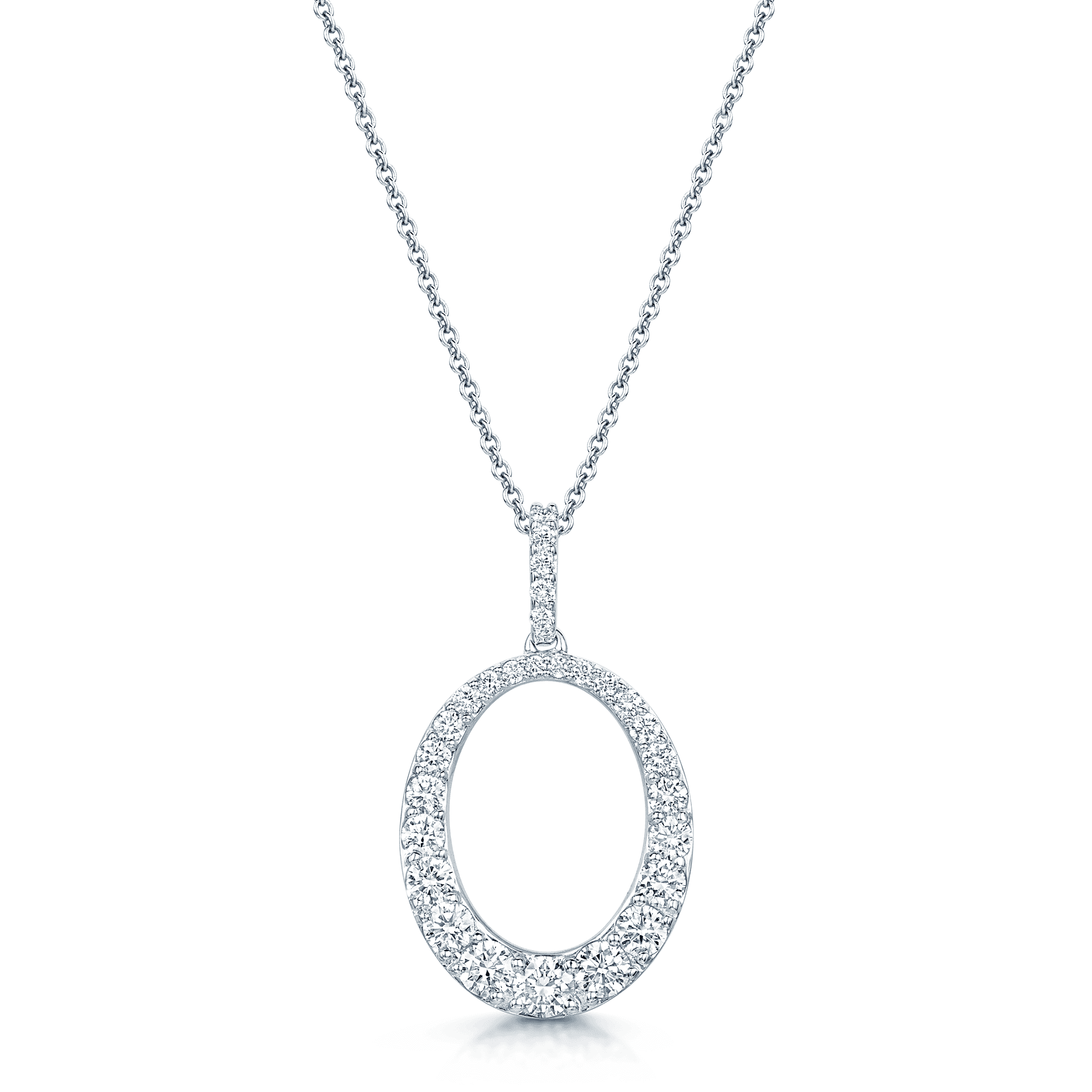18ct White Gold Round Brilliant Cut Diamond Oval Open Pendant With A Diamond Set Bale