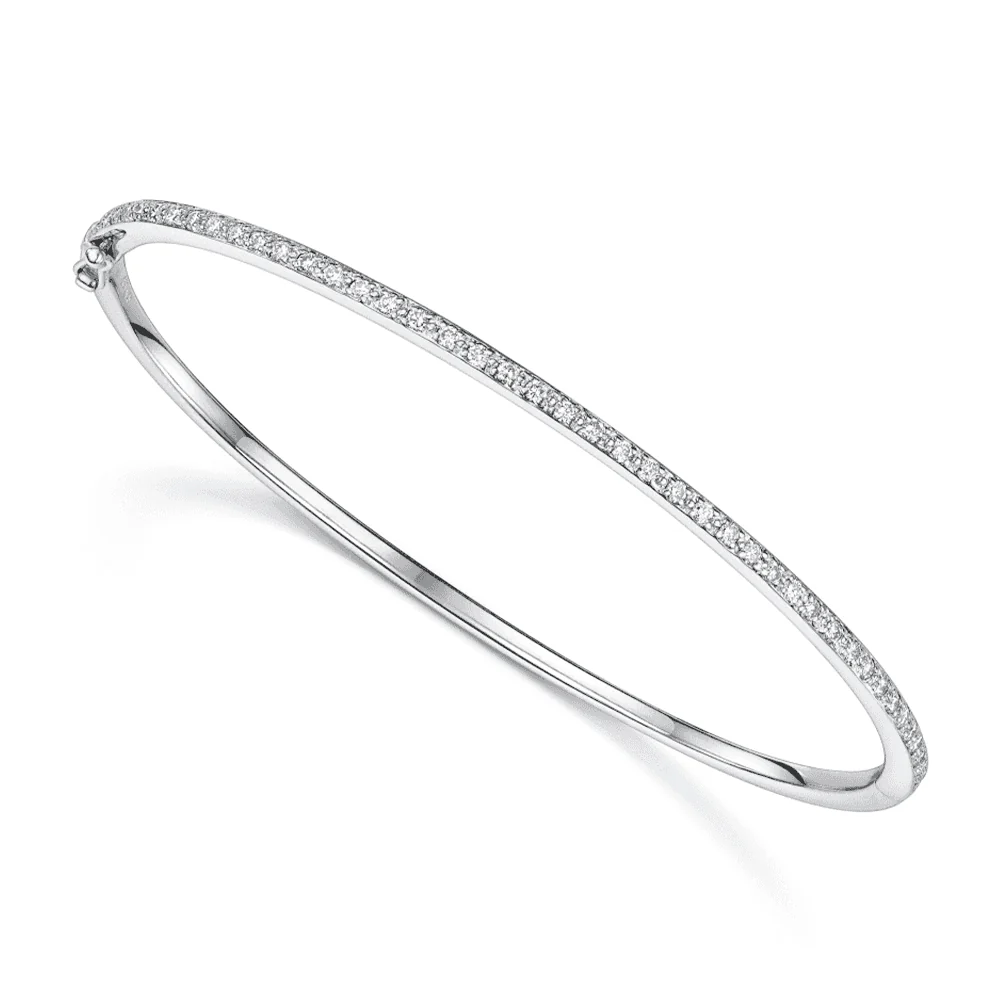 18ct White Gold Round Brilliant Cut Diamond Pave Set Bangle