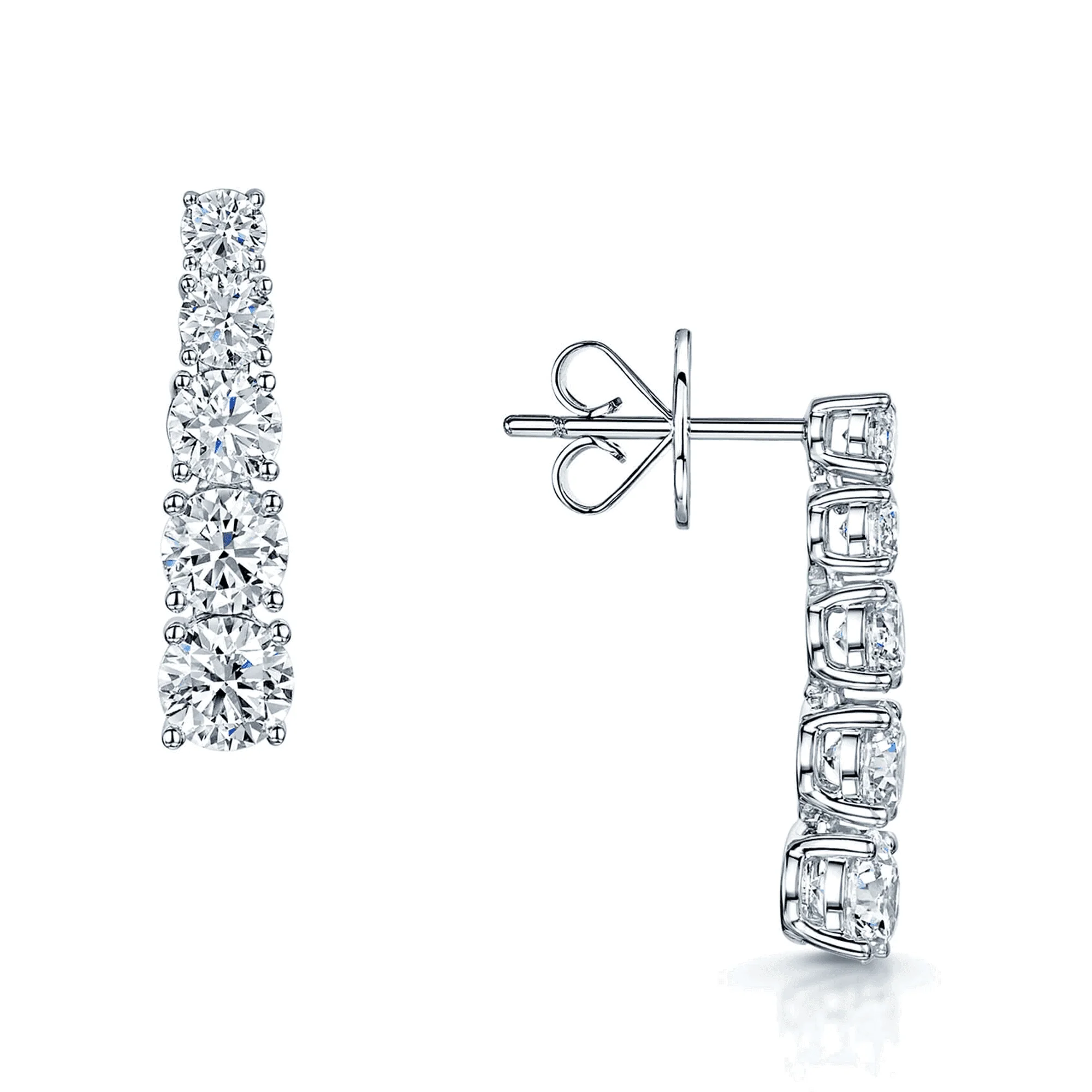 18ct White Gold Round Brilliant Cut GIA Certificated Diamond Graduated Drop Earrings