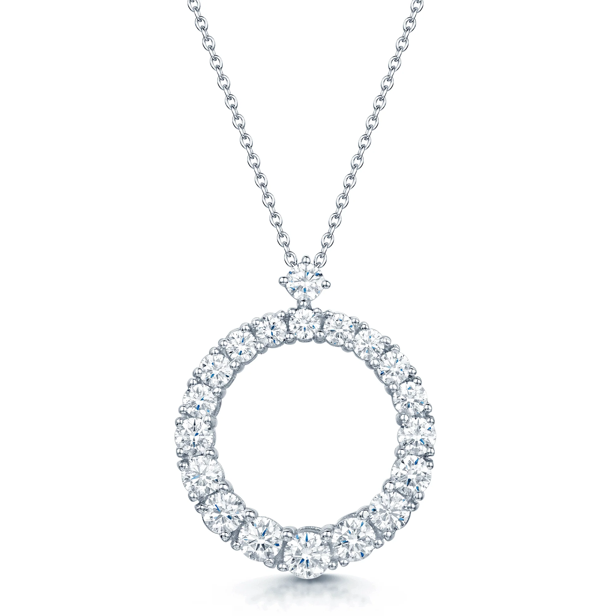 18ct White Gold Round Brilliant Cut Graduated Diamond Open Circle Pendant