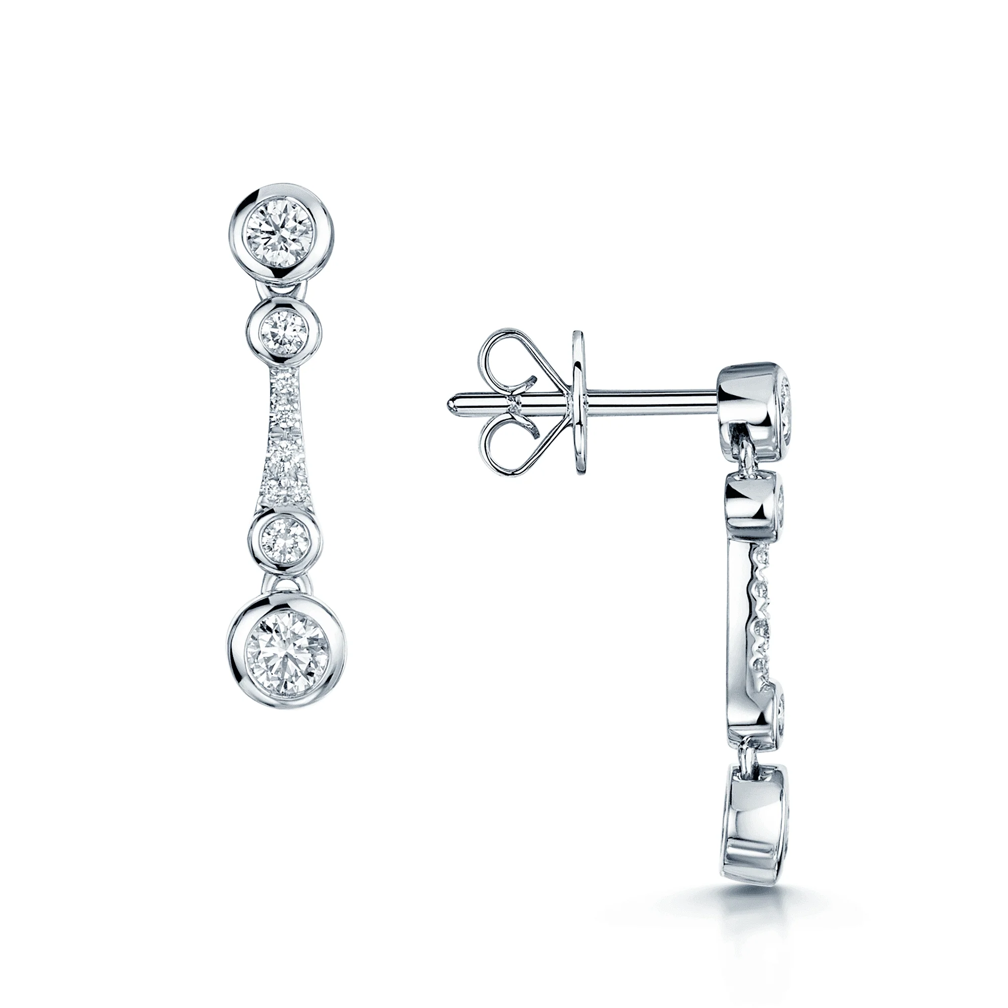 18ct White Gold Round Brilliant Cut Icicle Diamond Drop Earrings