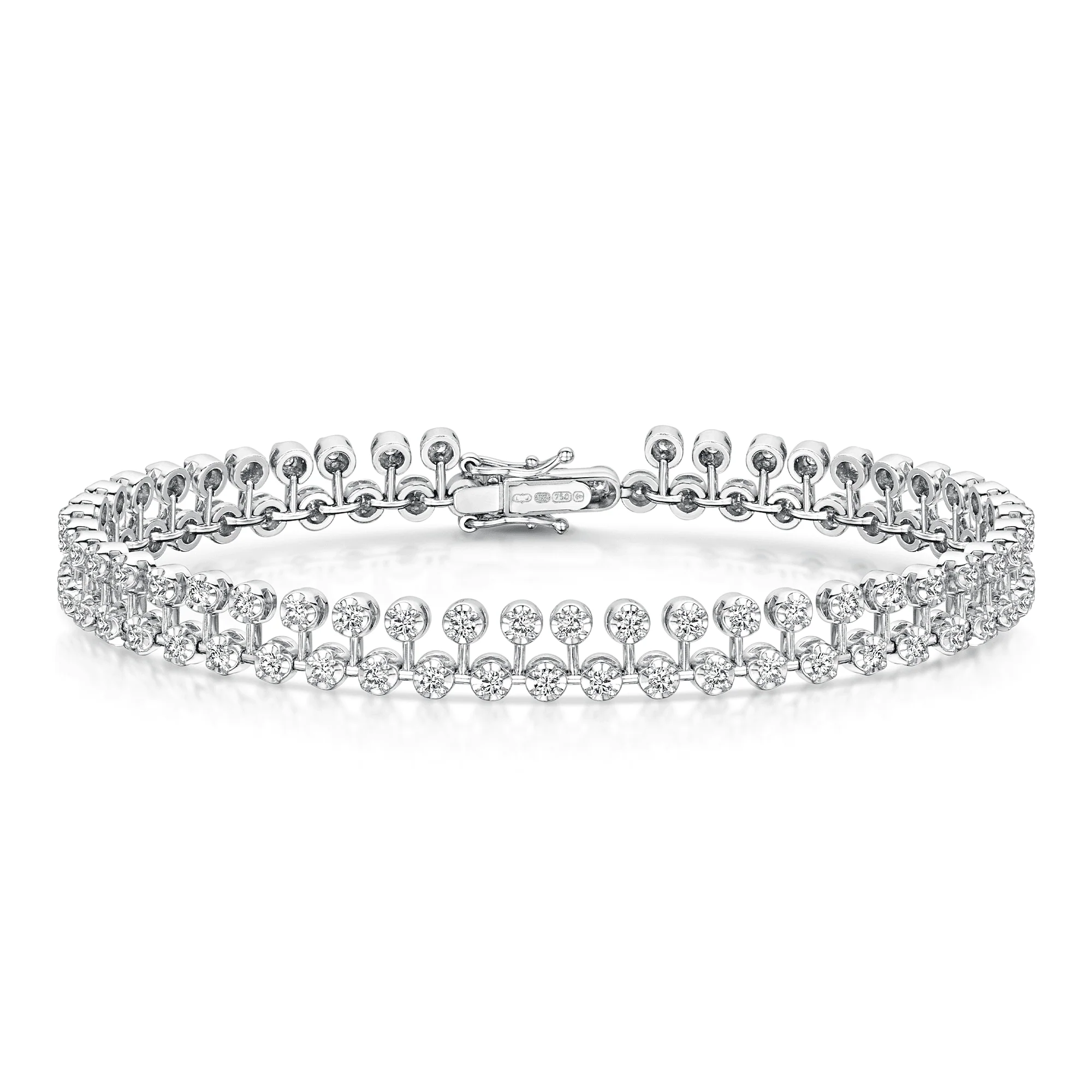 18ct White Gold Round Brilliant Diamond Fancy Double Row Bracelet