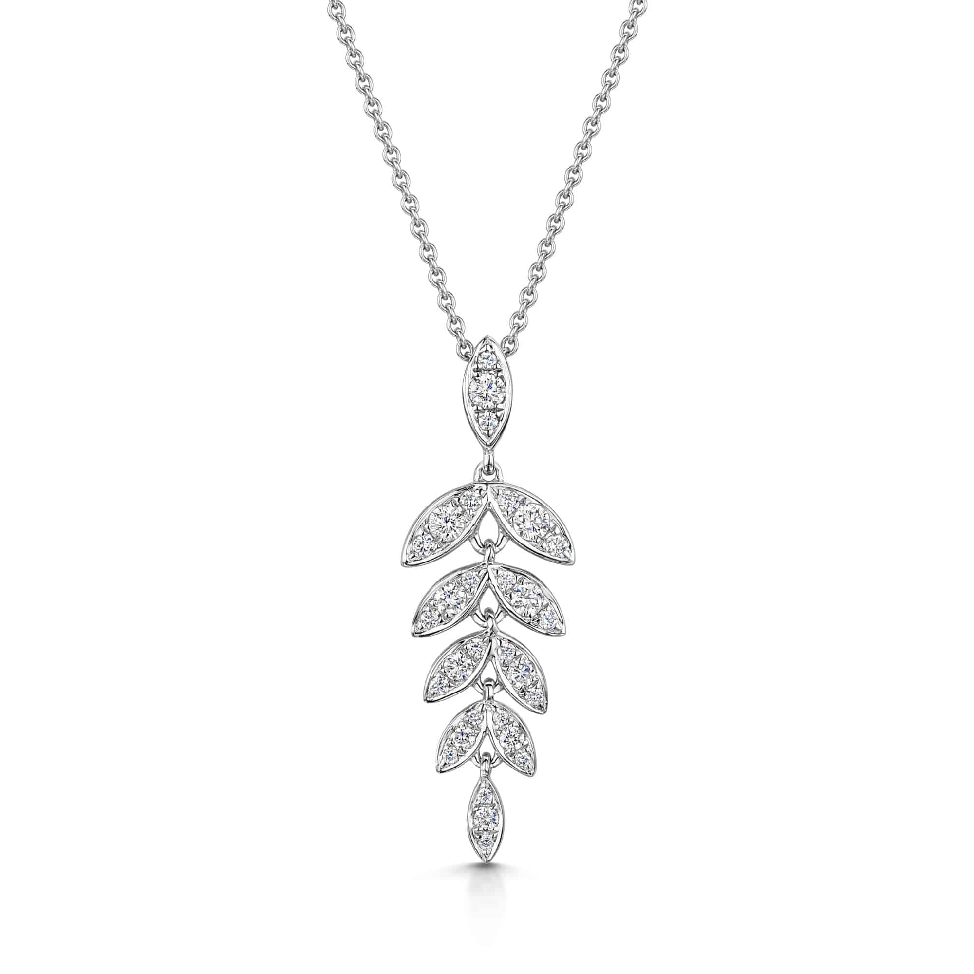 18ct White Gold Round Brilliant Diamond Leaf Pendant