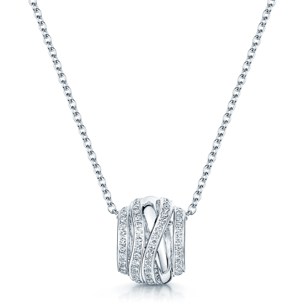 18ct White Gold Round Brilliant Diamond Strand Barrel Style Pendant