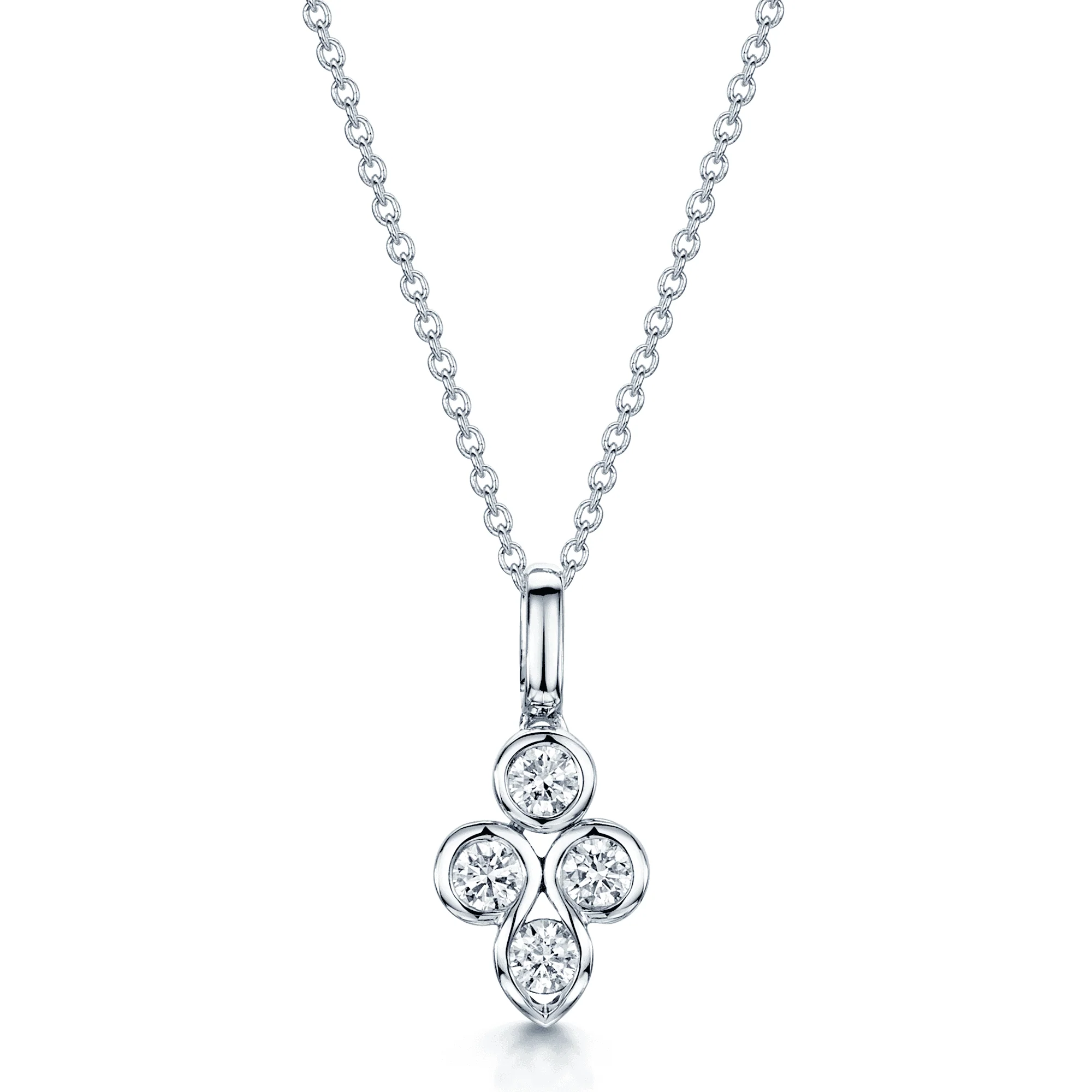 18ct White Gold Round Brilliant Diamond Swirl Pendant