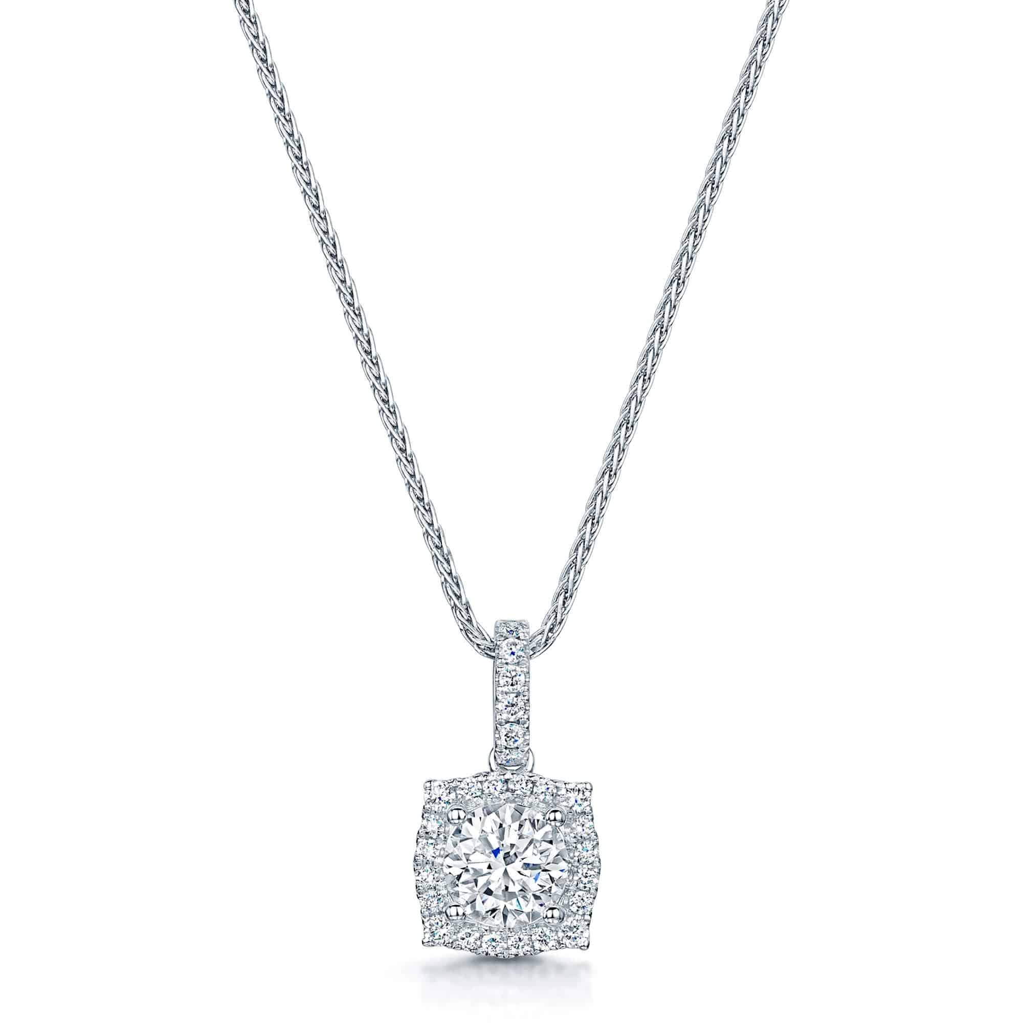 18ct White Gold Round Brilliant GIA Certificated Pendant With Square Vintage Surround