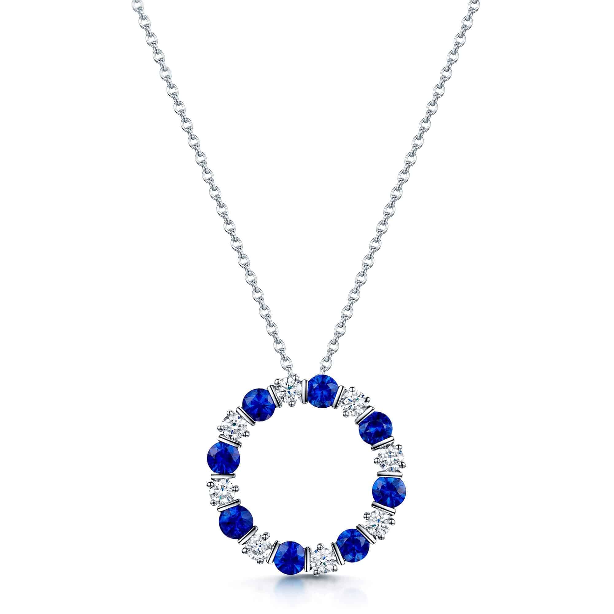 18ct White Gold Sapphire & Diamond Circular Pendant