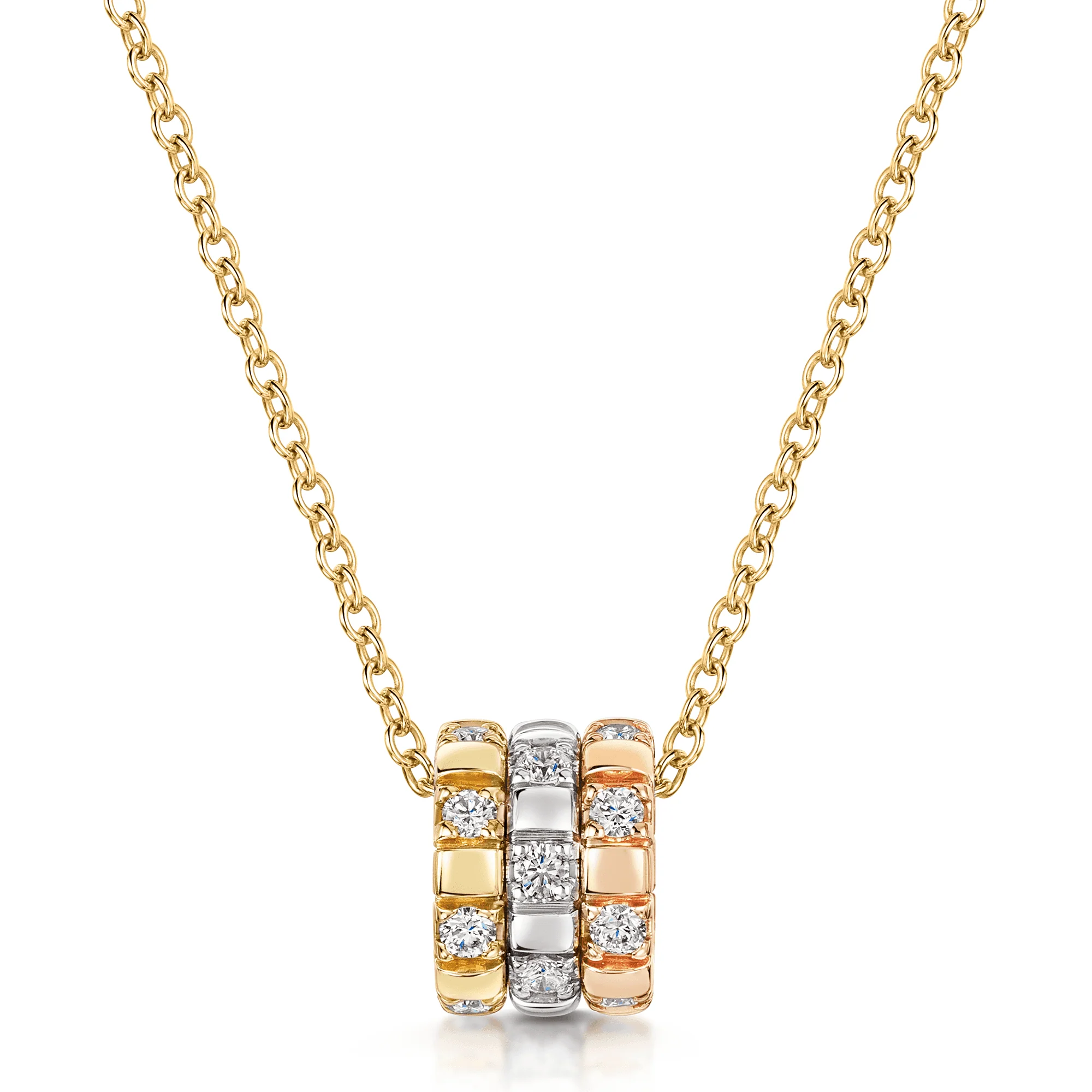 18ct White, Rose & Yellow Gold Round Brilliant Cut Diamond Barrel Pendant
