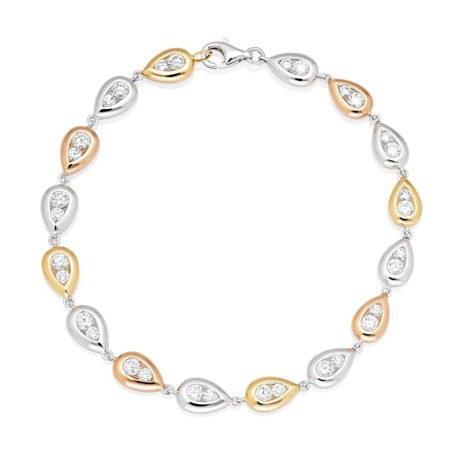18ct White, Yellow and Rose Gold Raindrops Diamond Bracelet