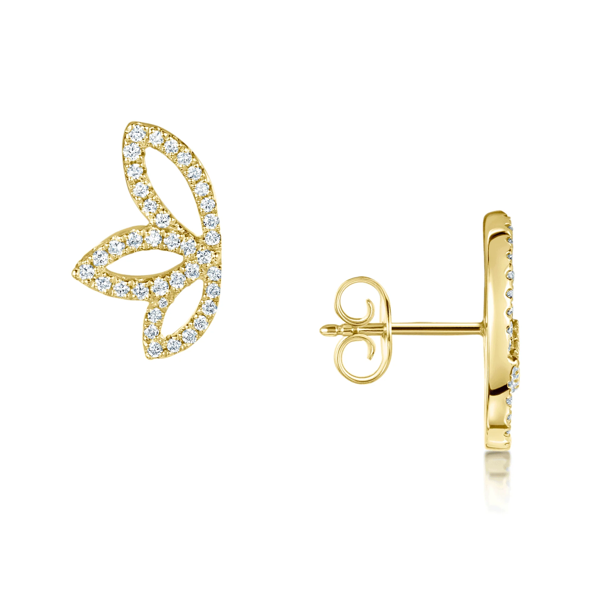 18ct Yellow Gold Round Brilliant Cut Diamond Leaf Shape Earrings