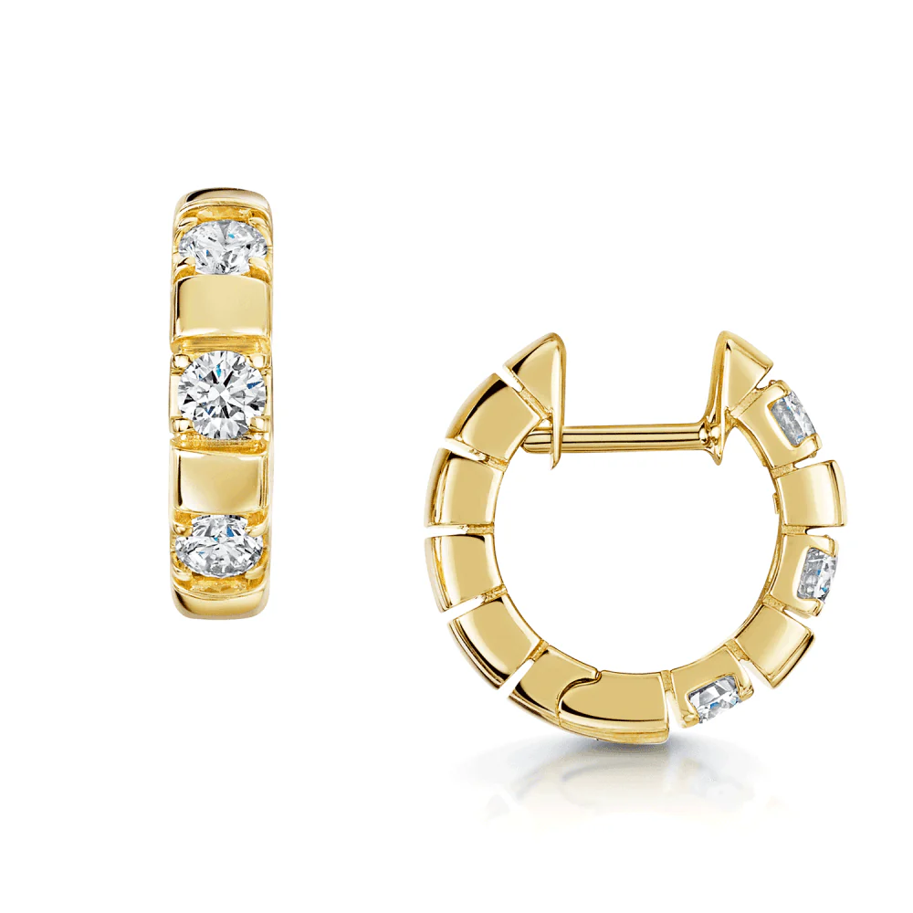 18ct Yellow Gold And Round Brilliant Diamond Hoop Earrings