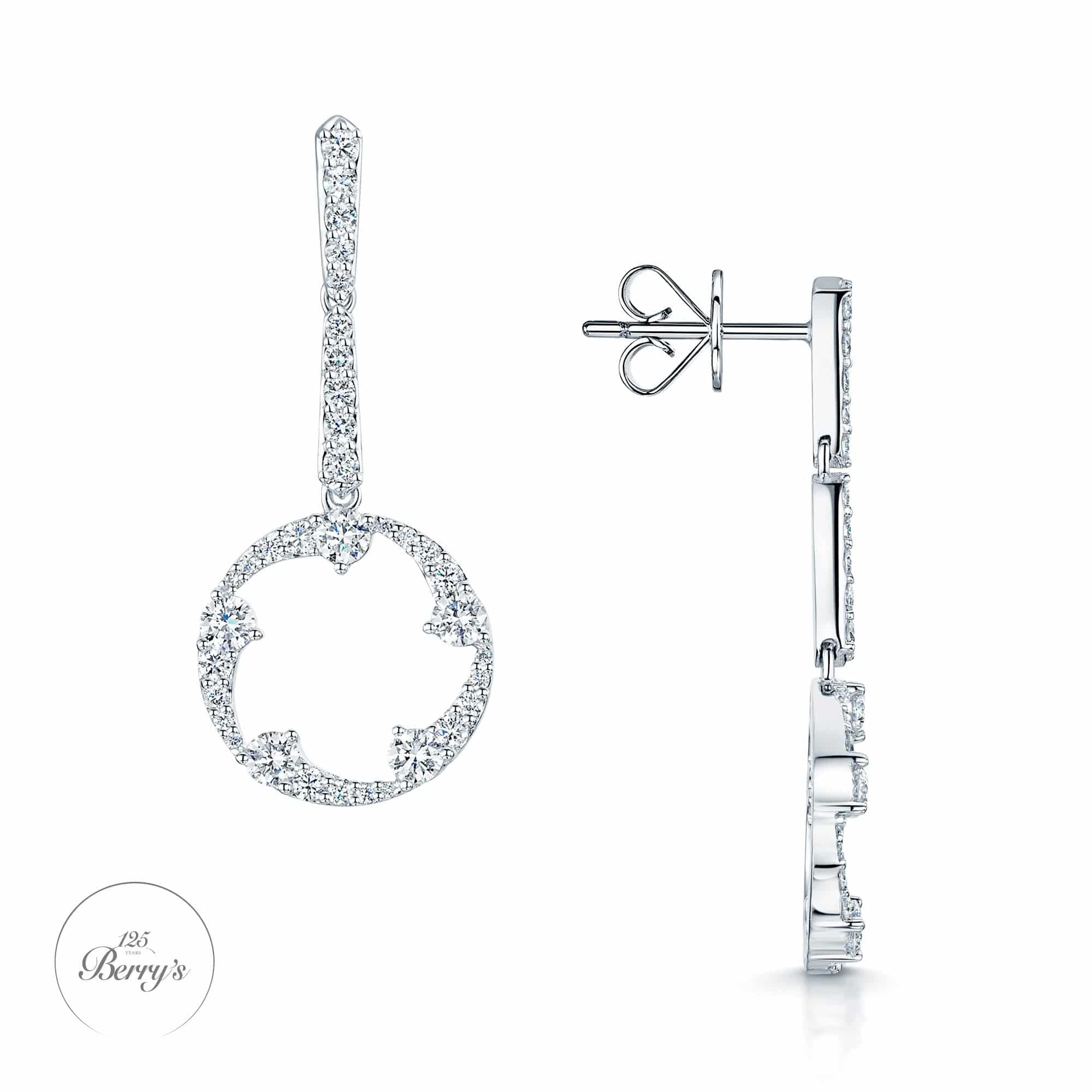 OPEIA Collection 18ct White Gold Diamond Fancy Long Drop Circle Stud Earrings