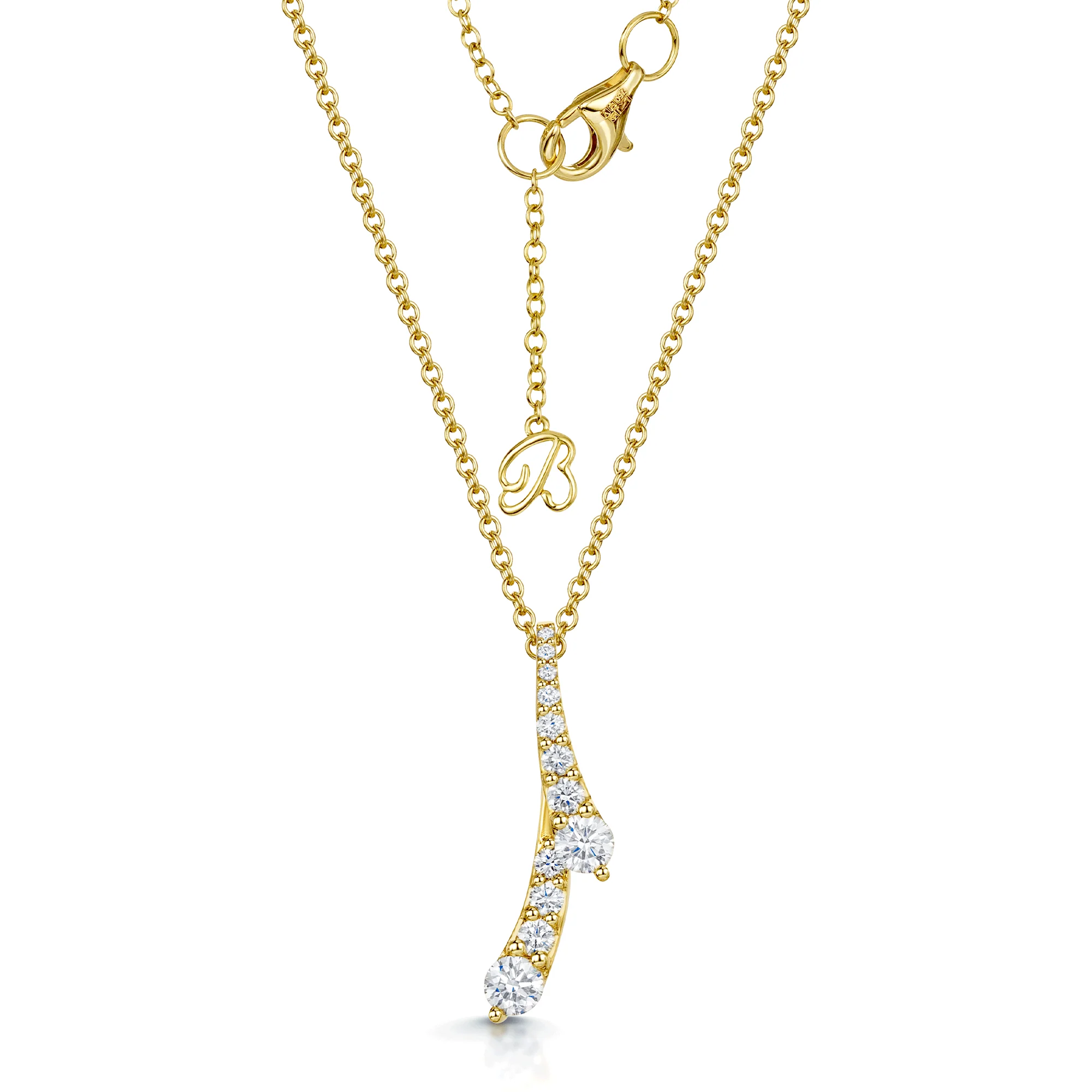 Berry's OPEIA Nova Collection 18ct Yellow Gold Round Brilliant Cut Double Drop Pendant