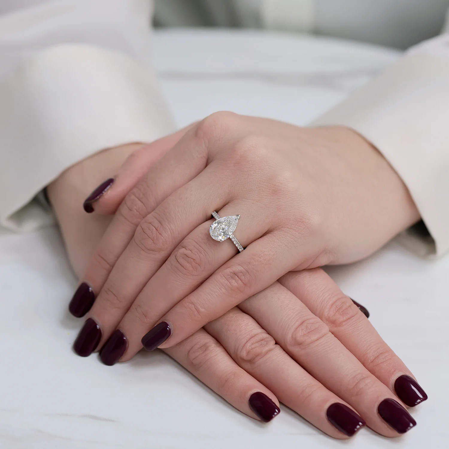 Platinum GIA Certificated Pear Cut Diamond Solitaire With Diamond Set Shoulders - Image 2