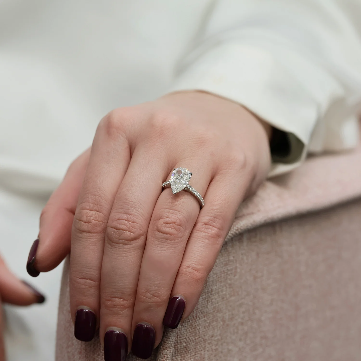 Platinum GIA Certificated Pear Cut Diamond Solitaire With Diamond Set Shoulders - Image 4