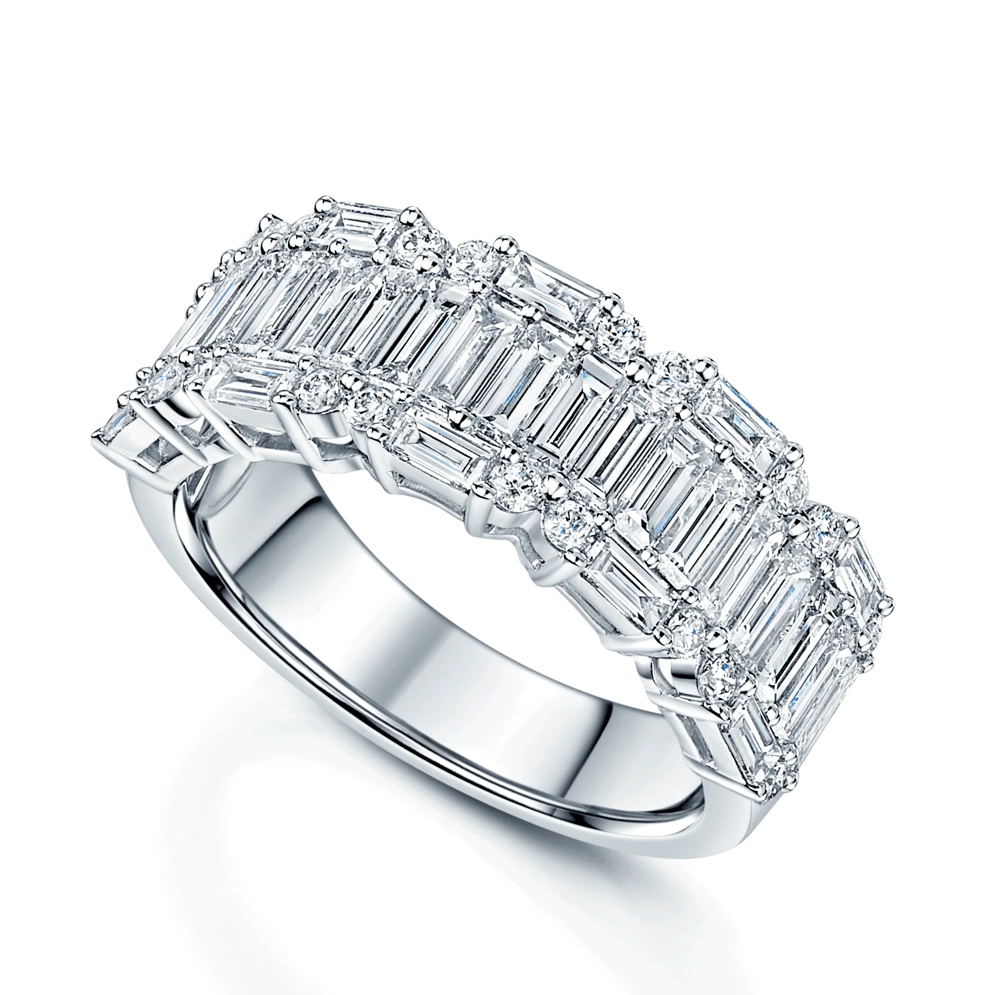 Platinum Multi Stone Baguette & Round Brilliant Cut Diamond Ring