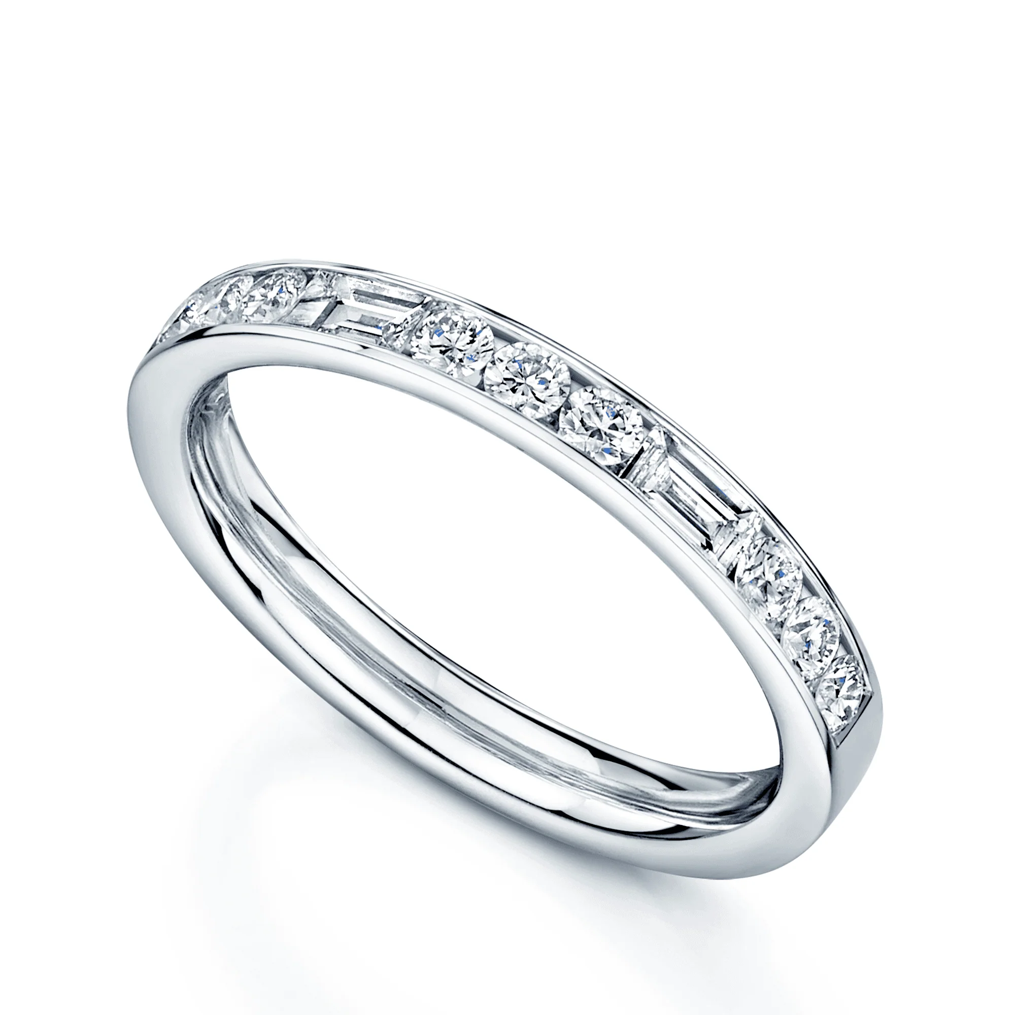 Platinum Round Brilliant & Baguette Cut Diamond Half Eternity Ring