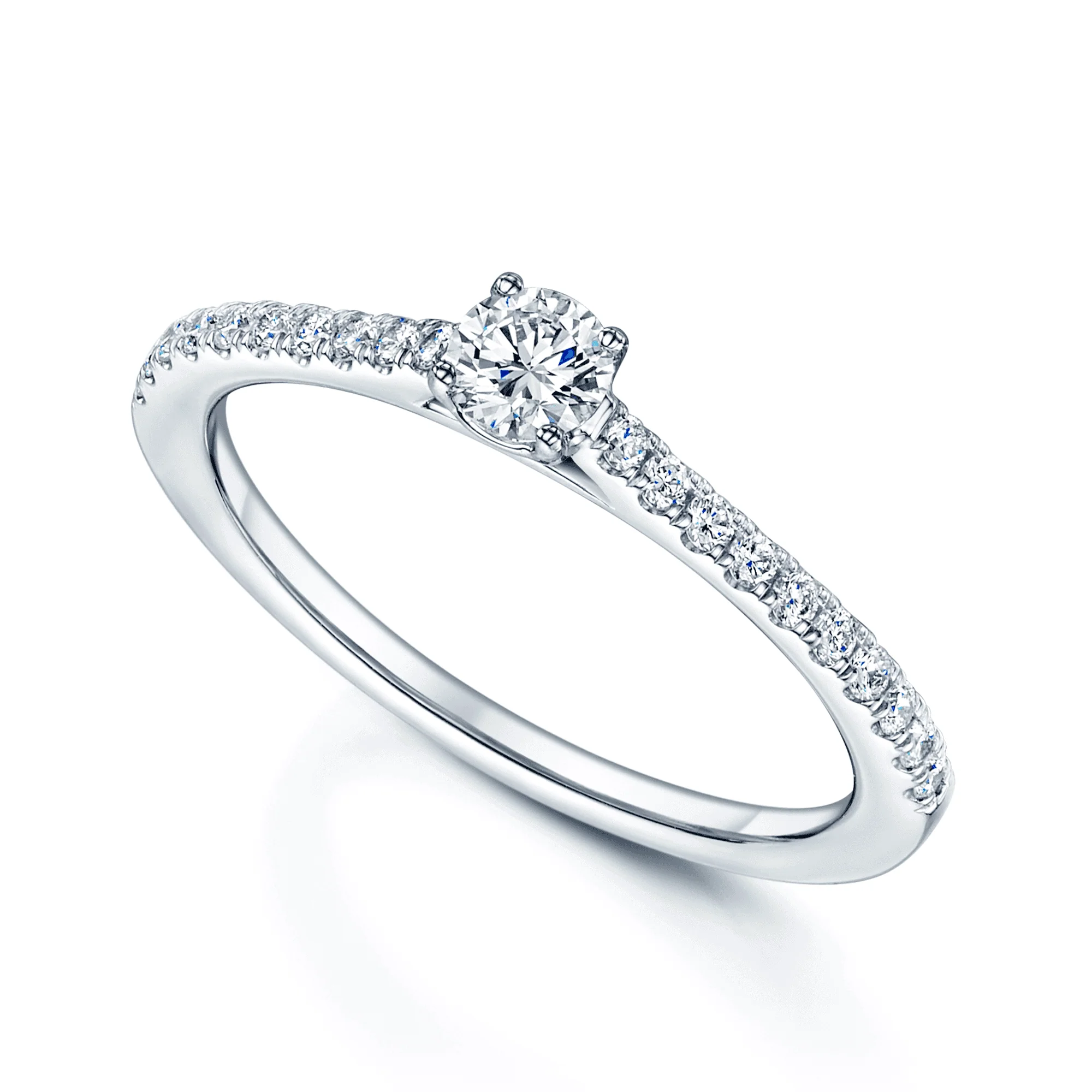 Platinum Round Brilliant Cut Single Stone 0.25ct Diamond And Diamond Shoulders 0.15ct Ring