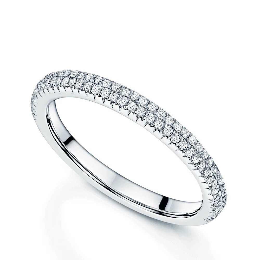 Platinum Round Brilliant Cut Two Row Pave Set Diamond Ring