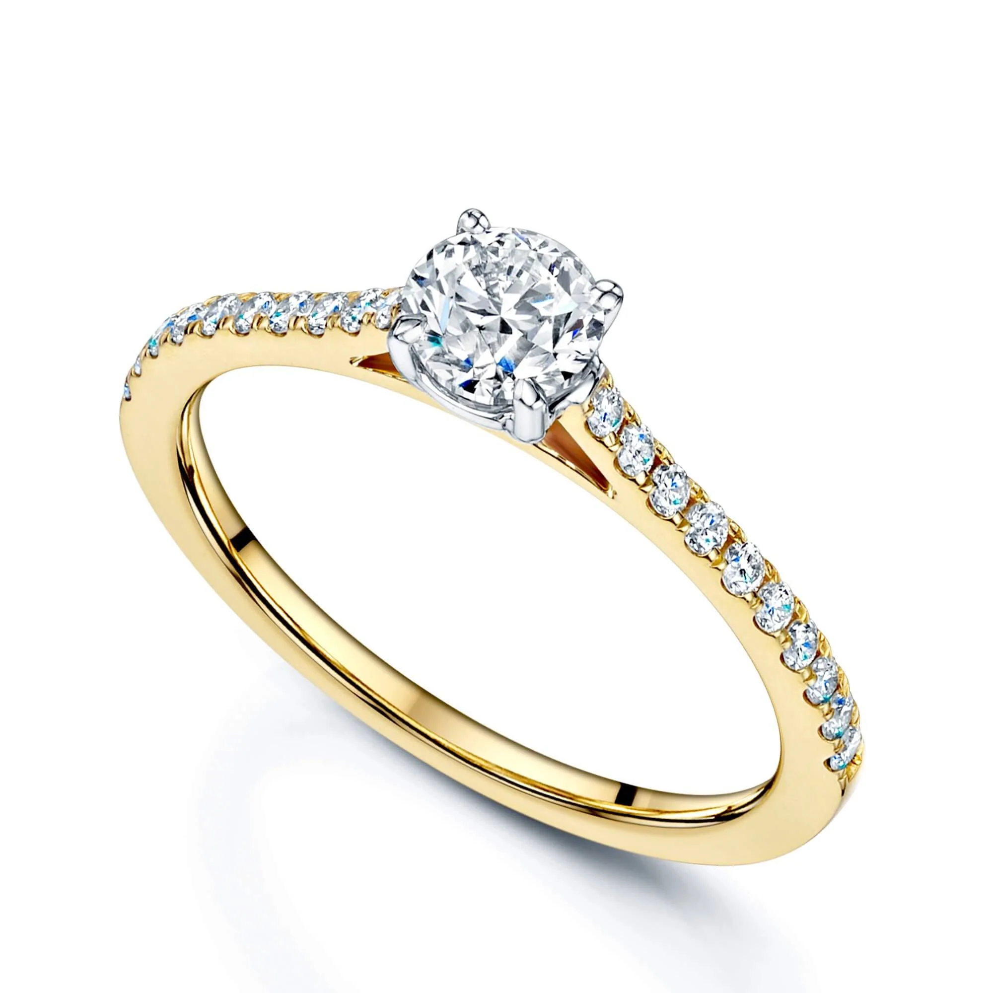 Simply Solitaire Collection 18ct Yellow Gold & Diamond Solitaire Engagement Ring With Diamond Shoulders GIA Certified 0.50 Carat