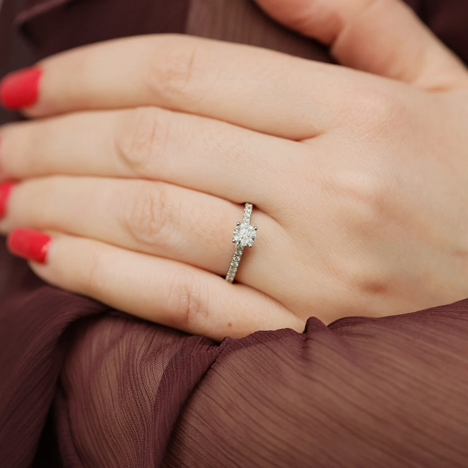 Simply Solitaire Collection Platinum Set Diamond Solitaire Engagement Ring With Diamond Shoulders GIA Certified 0.50 Carat - Image 2