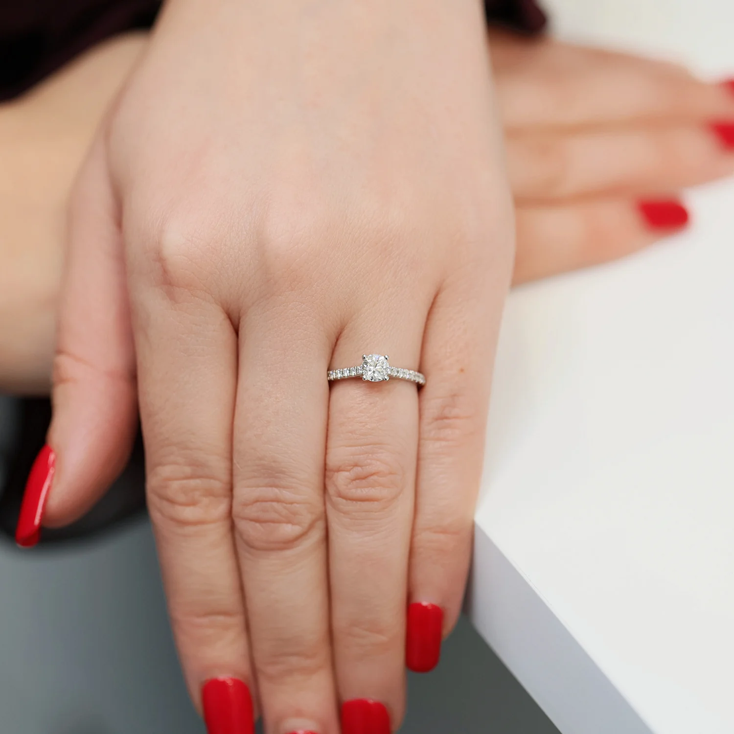 Simply Solitaire Collection Platinum Set Diamond Solitaire Engagement Ring With Diamond Shoulders GIA Certified 0.50 Carat - Image 3
