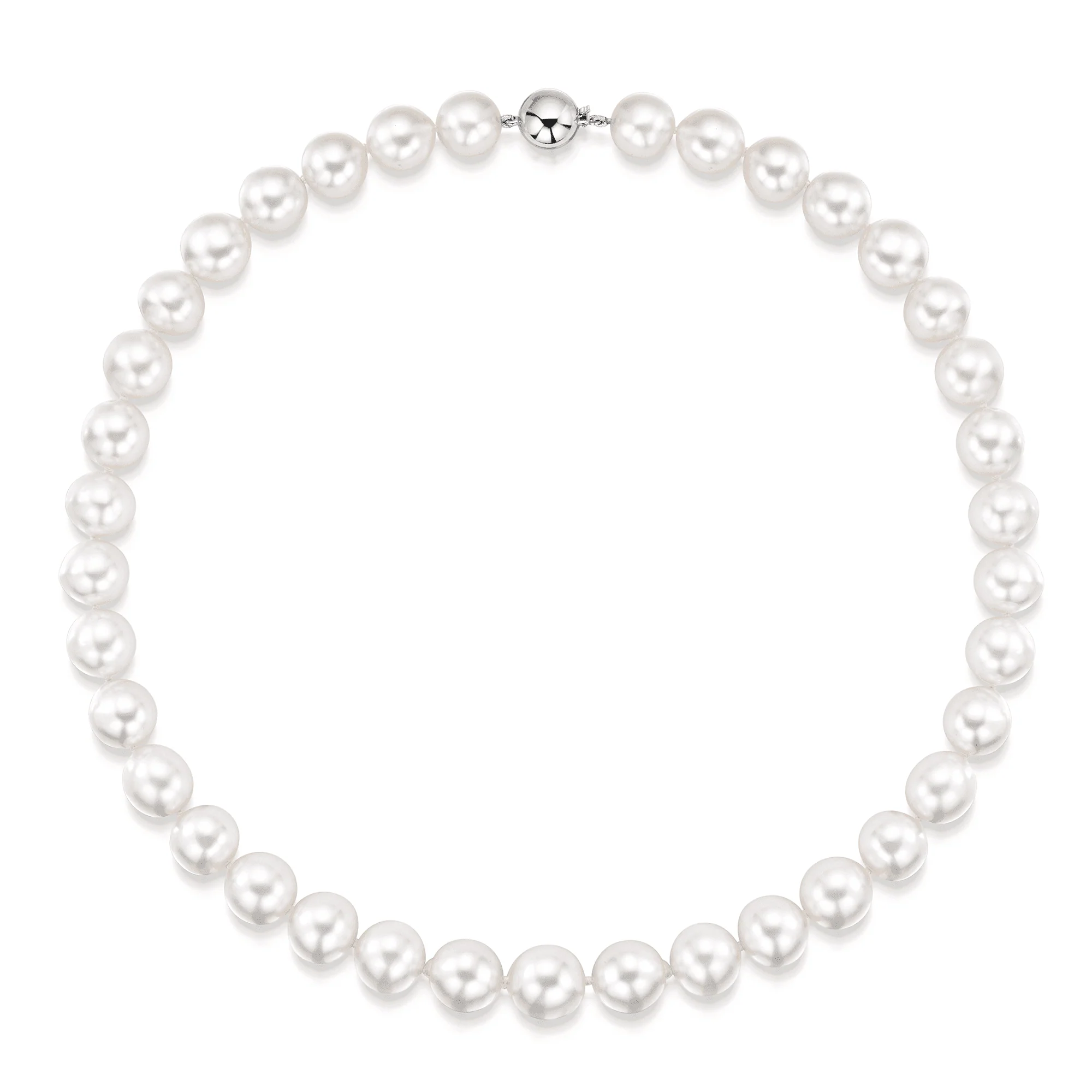 South Sea Graduated Pearl Necklet with 18ct White Gold Ball Clasp